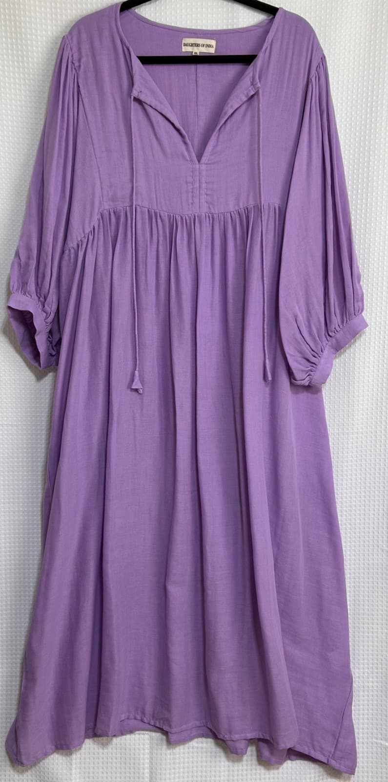 $199 Daughters of India Kyra Maxi / Midi Dress XXL Lilac Gauze Boho Hand Dyed c - Thumbnail 9
