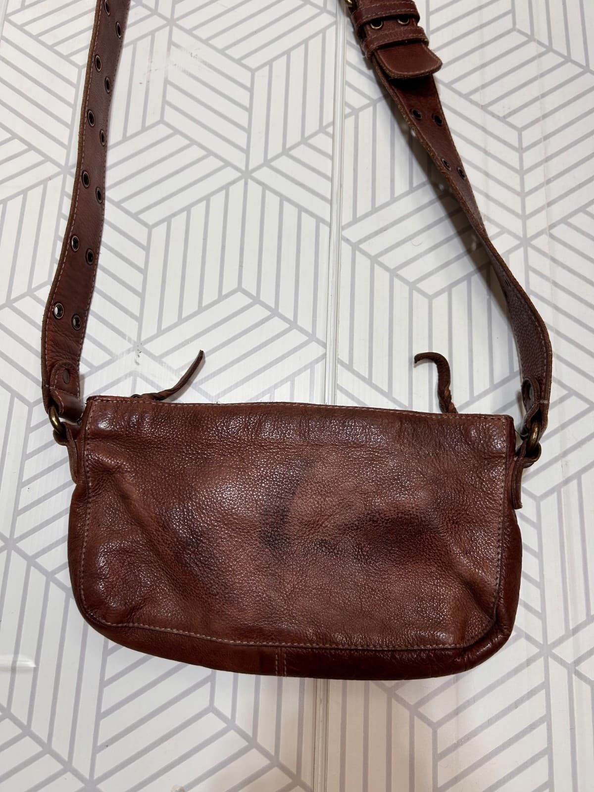 FREE PEOPLE WADE LEATHER SLING BAG Crossbody Brown Wide Studded Strap - Thumbnail 14