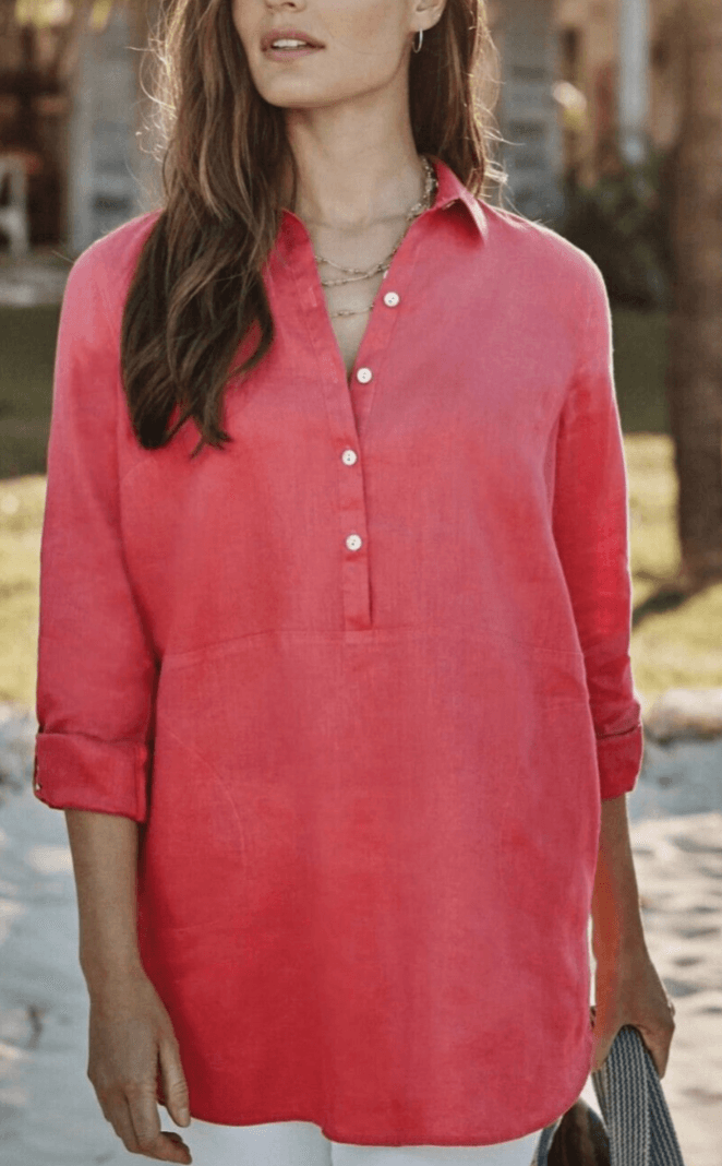 J. Jill Pink Clove Love Linen Long or Tab Sleeve Tunic Blouse Top Size 1X I - Thumbnail 3