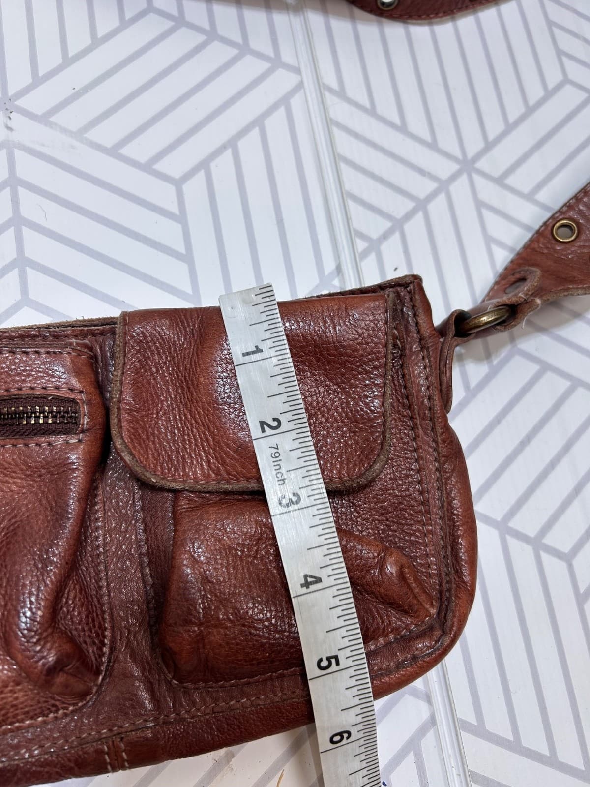 FREE PEOPLE WADE LEATHER SLING BAG Crossbody Brown Wide Studded Strap - Thumbnail 8