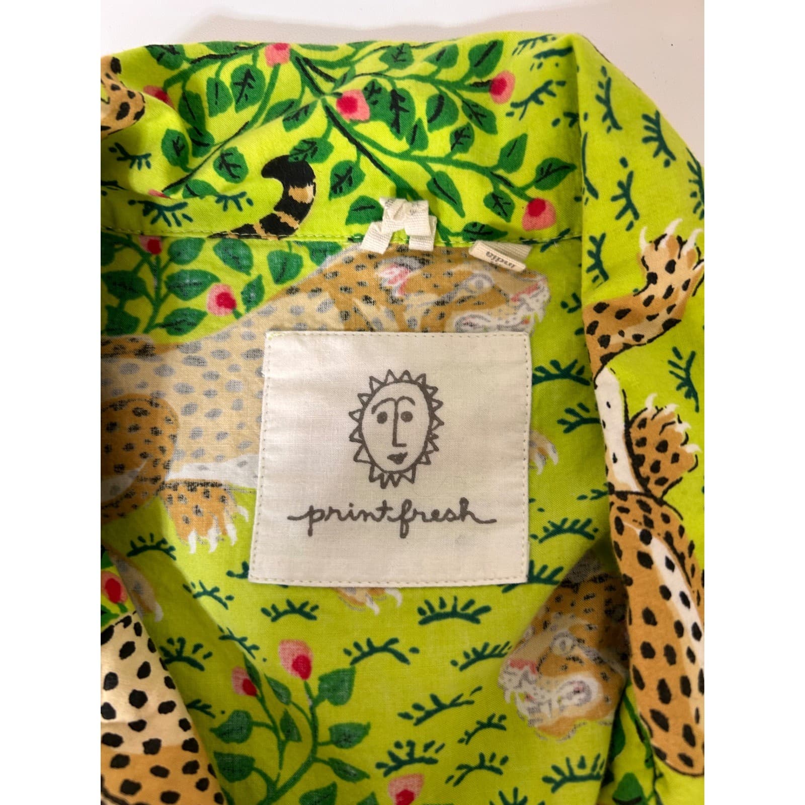 Printfresh Womens size M Organic Leopard Print Pajama Top Short Sleeve Cotton a1 - Thumbnail 7