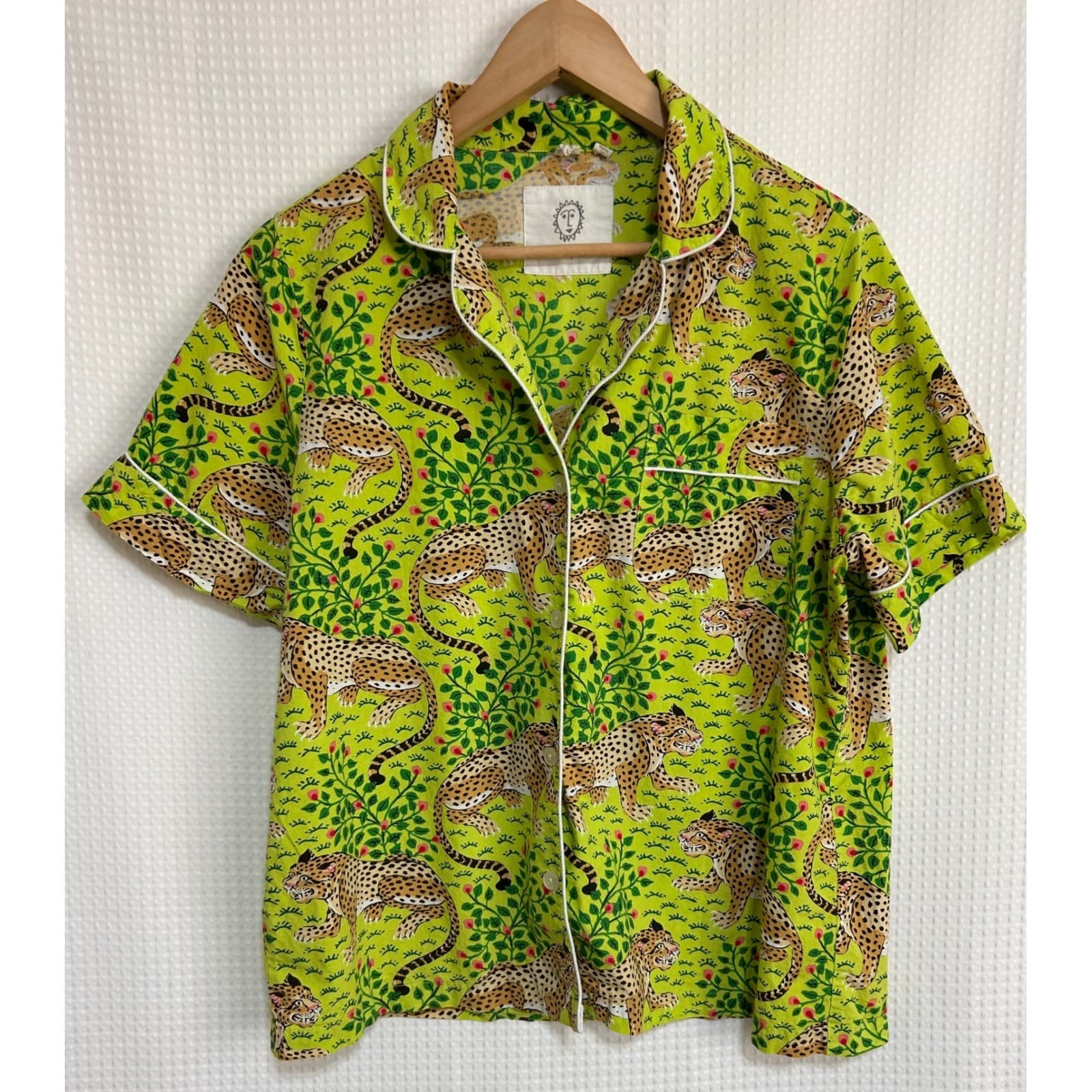 Printfresh Womens size M Organic Leopard Print Pajama Top Short Sleeve Cotton a1 - Thumbnail 8