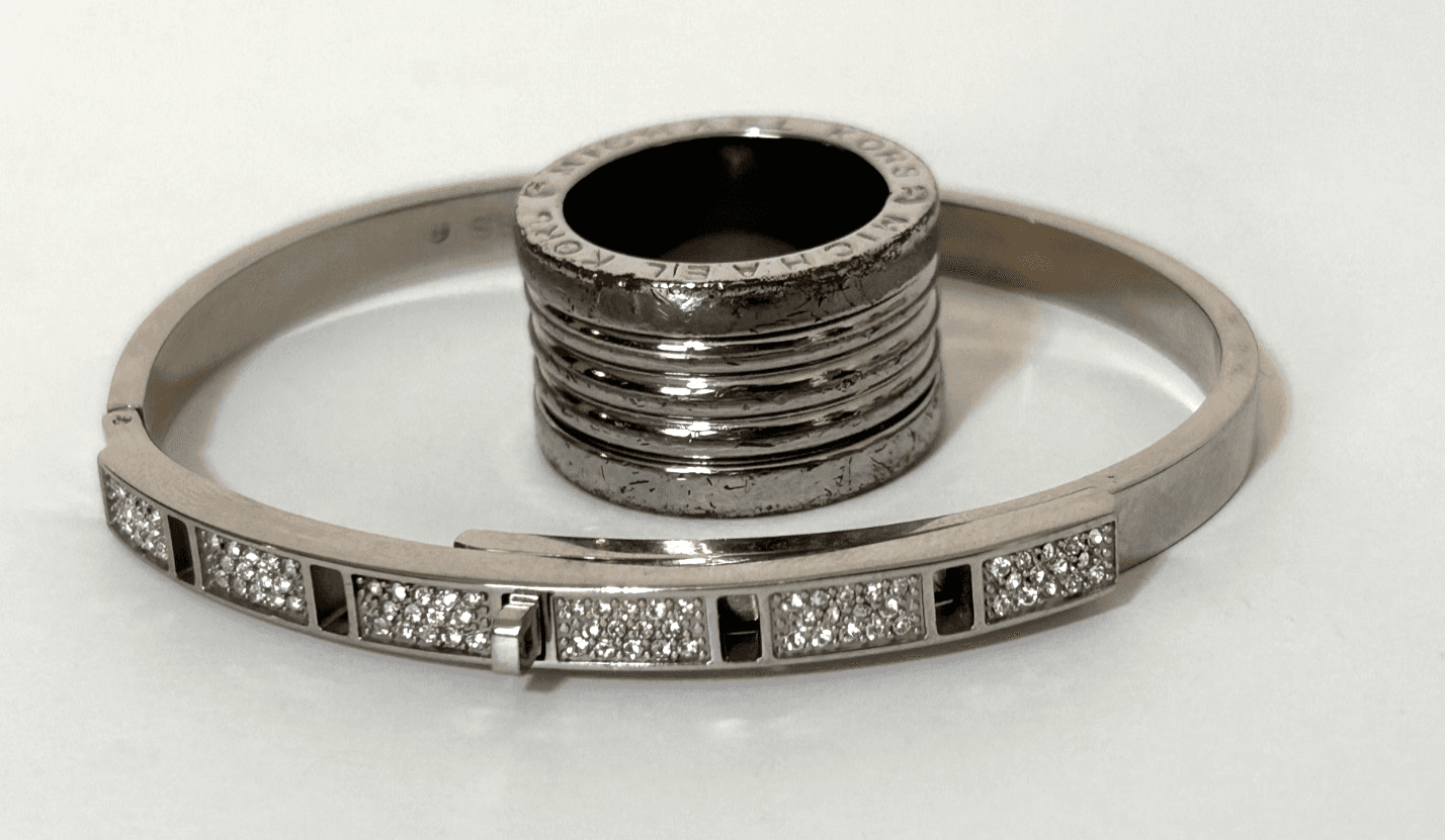 Michael Kors Silver Tone Crystal Hinged Bangle Bracelet Ring size 6 Bundle - Thumbnail 4