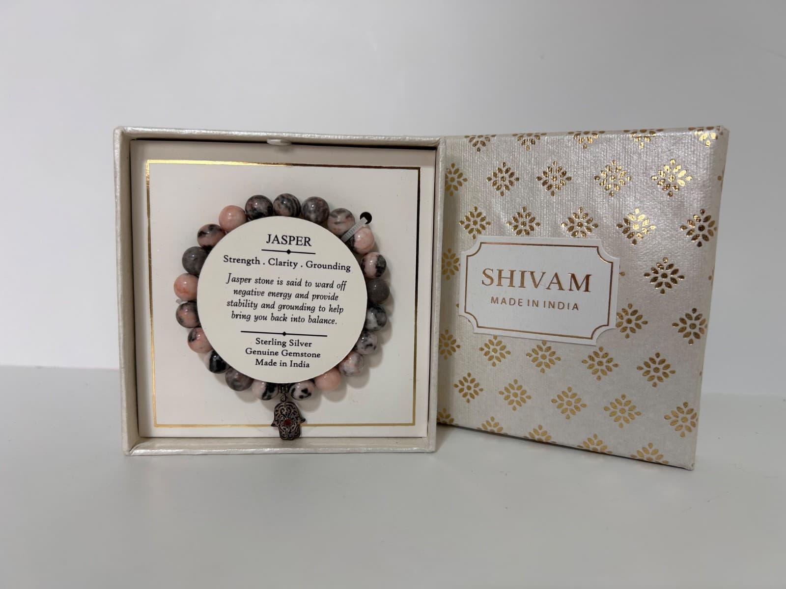 SHIVAM Jasper Stone Bracelet With Sterling Silver Charm Made In India - Thumbnail 2
