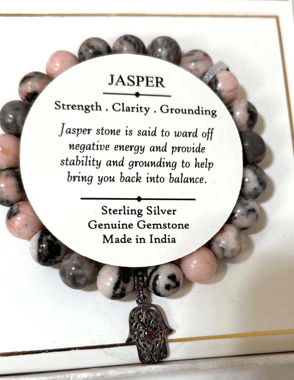 SHIVAM Jasper Stone Bracelet With Sterling Silver Charm Made In India - Thumbnail 3