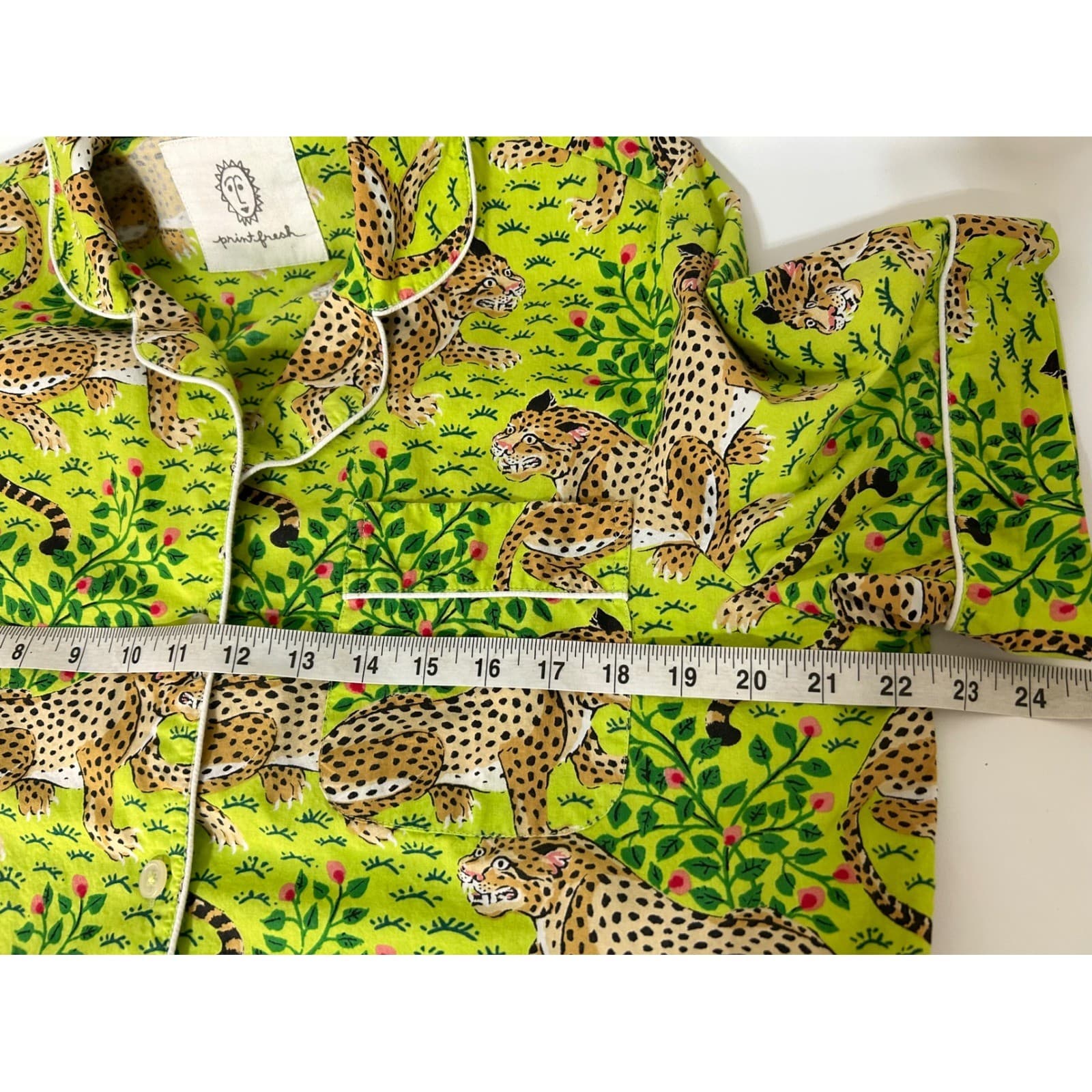 Printfresh Womens size M Organic Leopard Print Pajama Top Short Sleeve Cotton a1 - Thumbnail 6