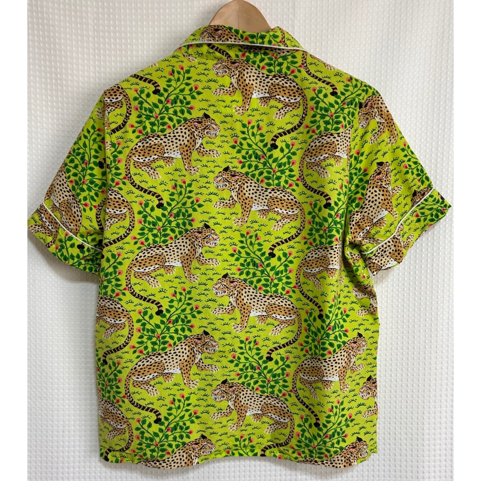 Printfresh Womens size M Organic Leopard Print Pajama Top Short Sleeve Cotton a1 - Thumbnail 3