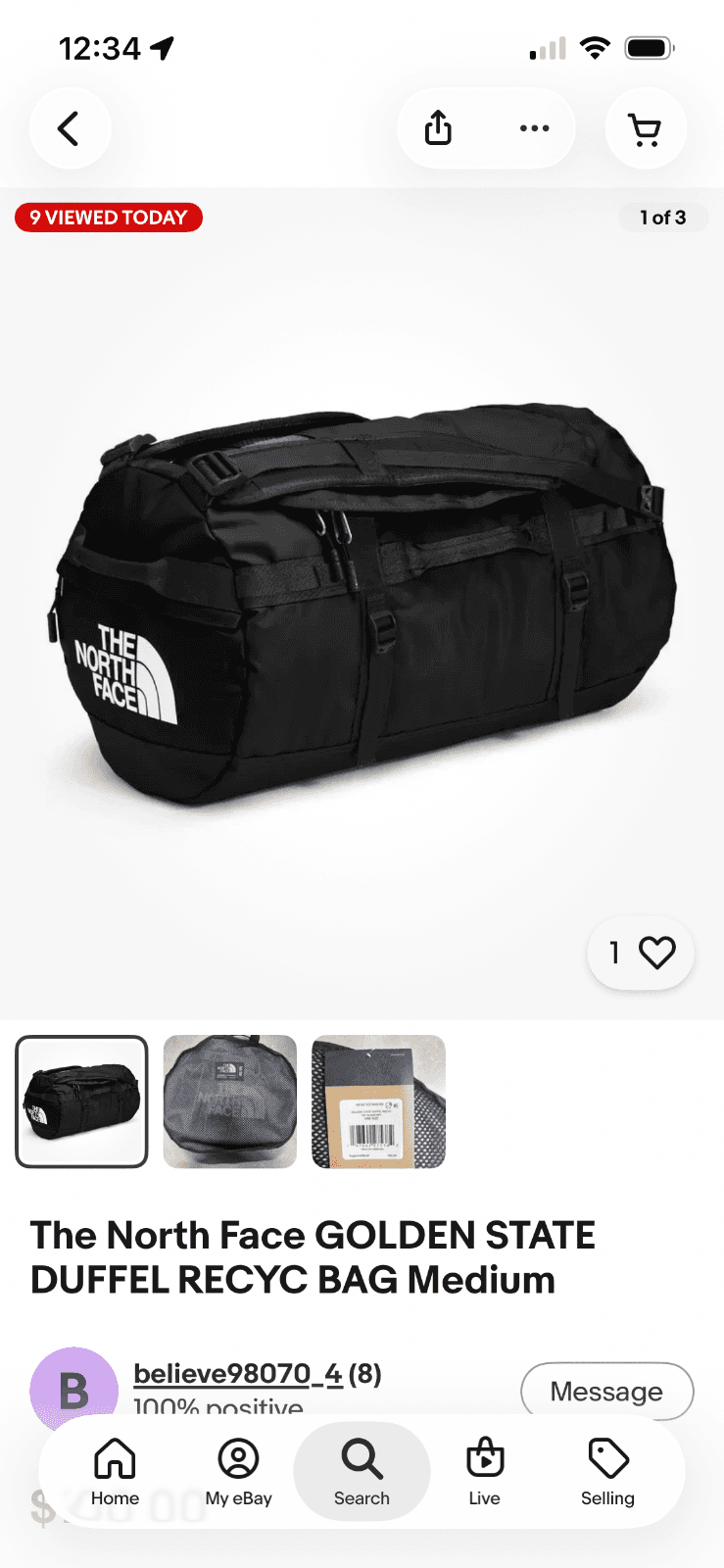 NWT $160 The North Face Golden State Duffel Bag Black 71L M Travel - Thumbnail 6