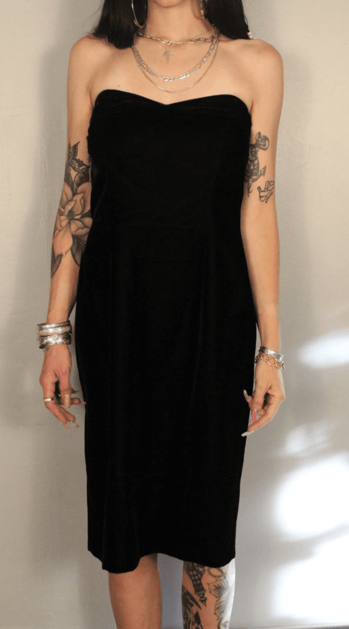 Vintage Scott McClintock Y2K Dress Womens size 6 Black Velvet Strapless Event z - Thumbnail 2