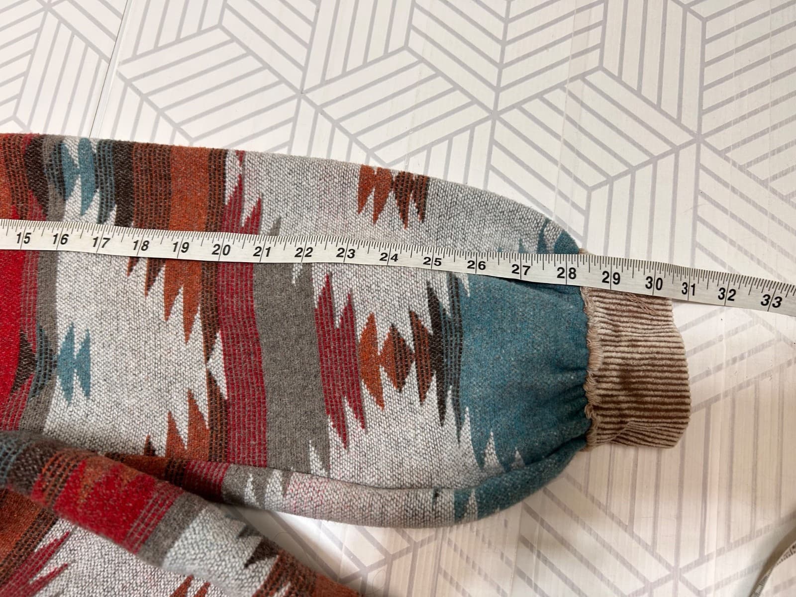 POL Aztec Native Print Jacket Raw Hem Fringe Coat Boho Oversized Size Large - Thumbnail 6