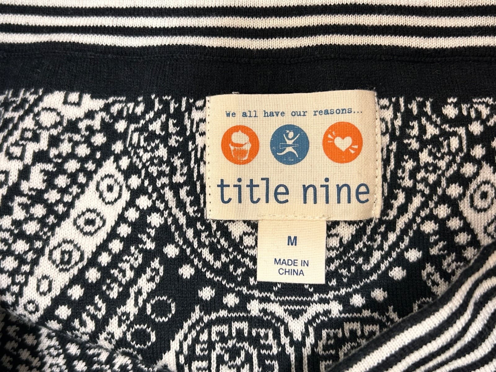 Title Nine Knit Skirt Women's Size M Black White Paisley Winter Sweater Skirt x - Thumbnail 3