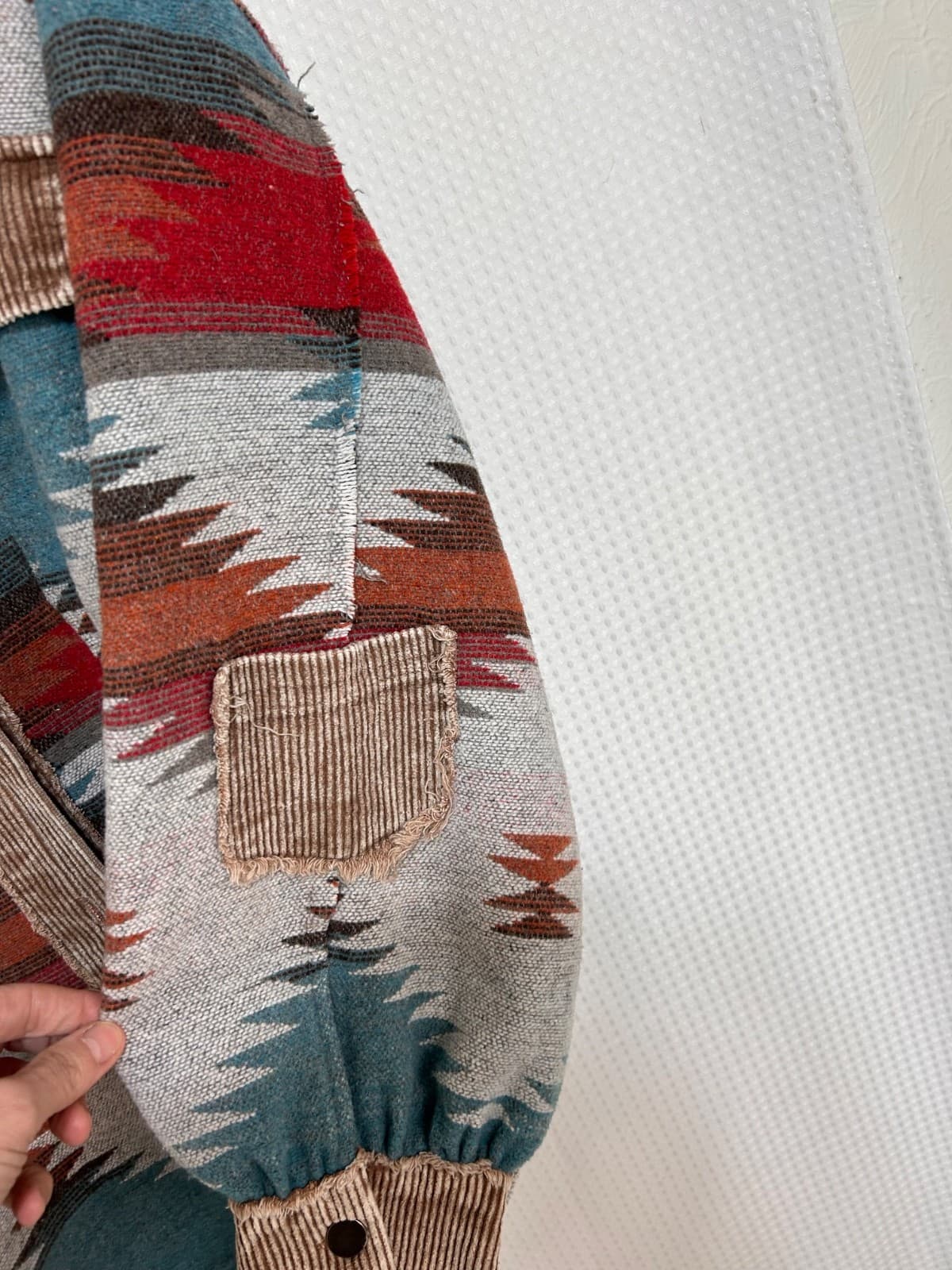 POL Aztec Native Print Jacket Raw Hem Fringe Coat Boho Oversized Size Large - Thumbnail 11
