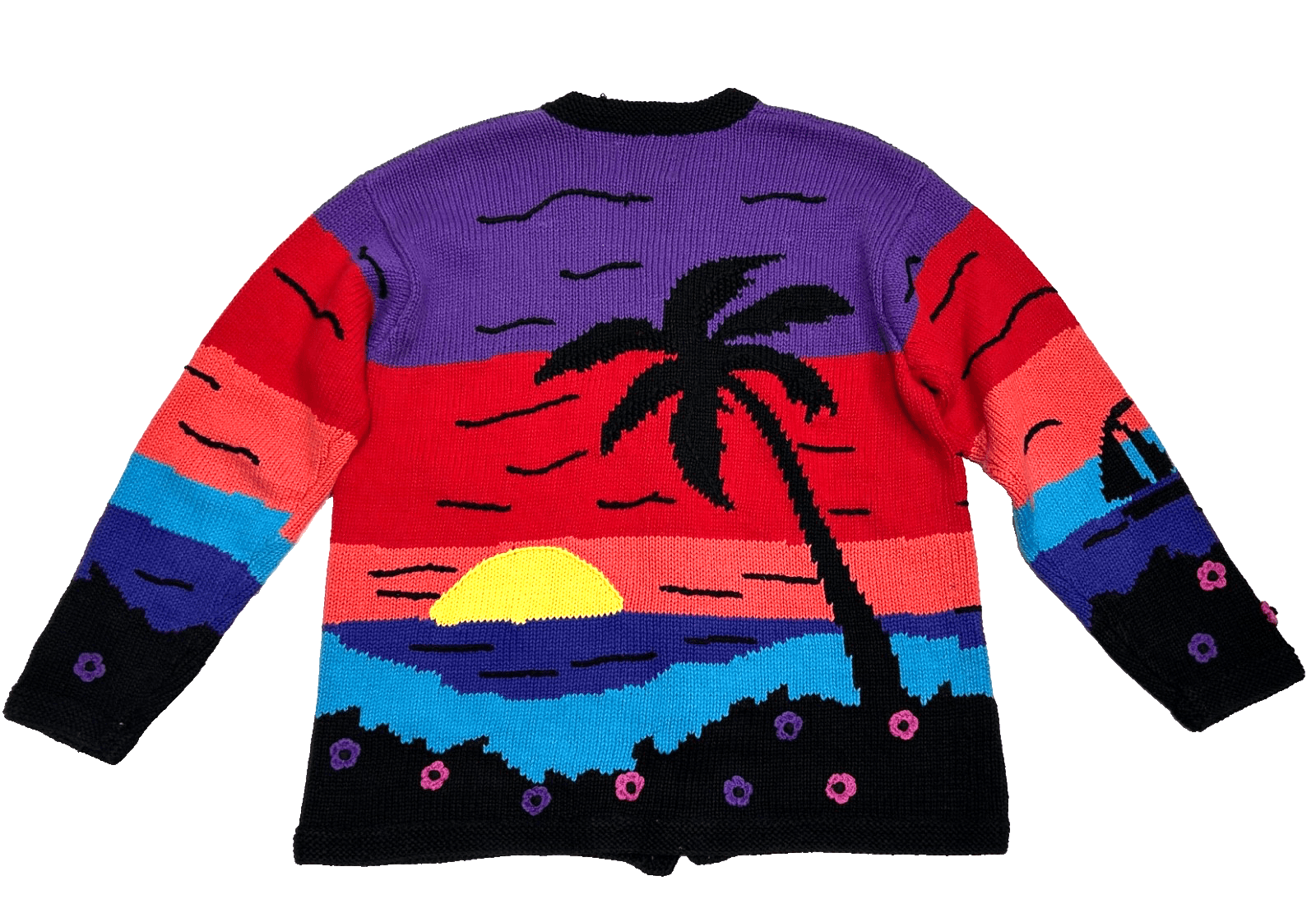 Storybook Knits Cardigan Sweater Sunset Nautical Beach Sailboat Size Medium g - Thumbnail 2