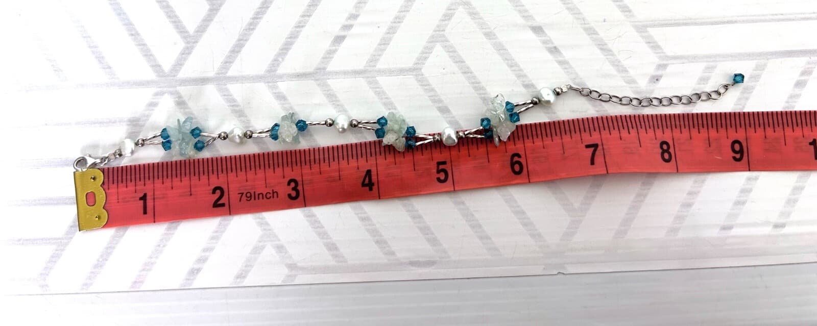925 Sterling Silver Purple Blue Glass Bead Bracelet Freshwater Pearl - Thumbnail 4