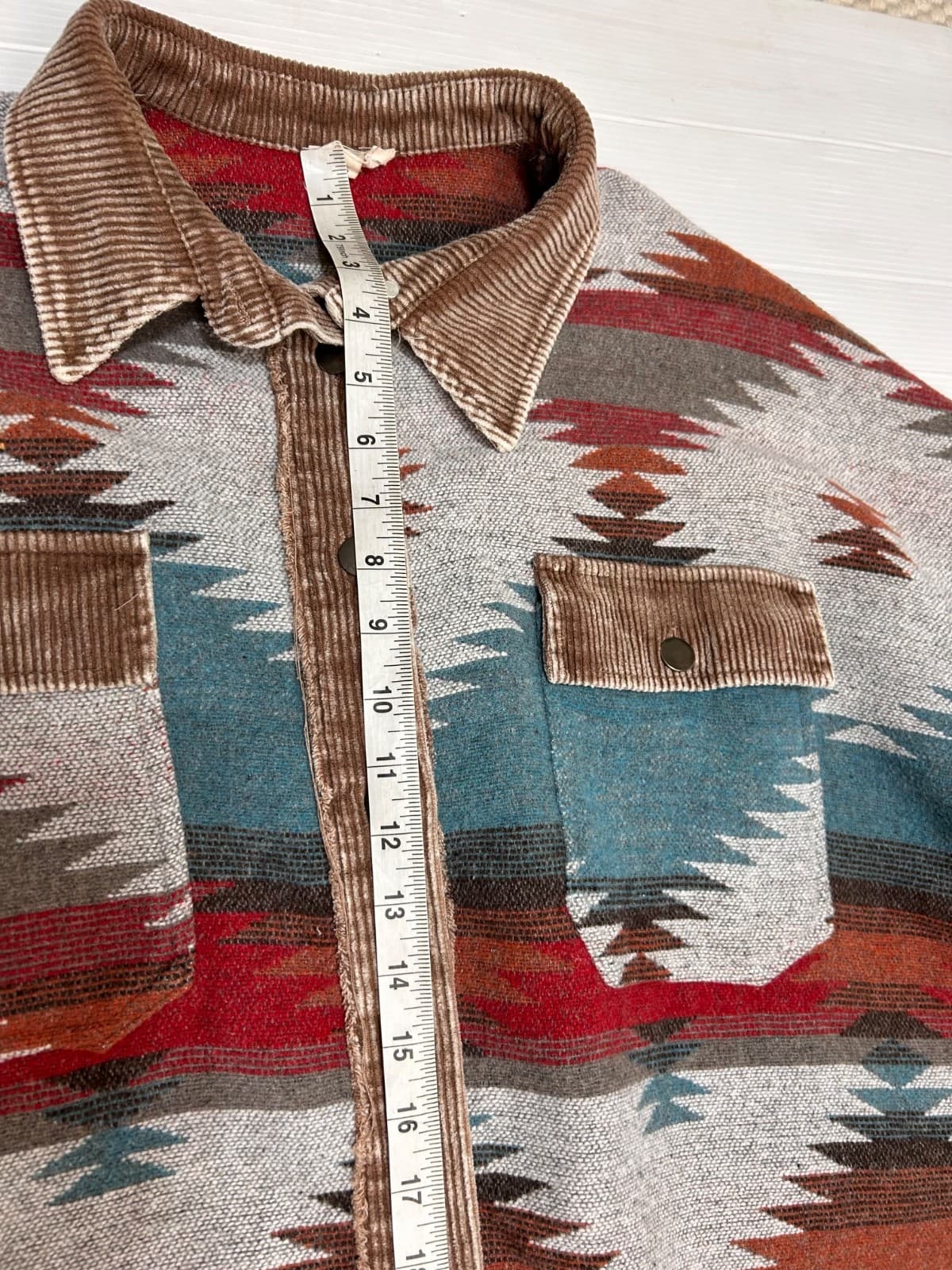 POL Aztec Native Print Jacket Raw Hem Fringe Coat Boho Oversized Size Large - Thumbnail 8