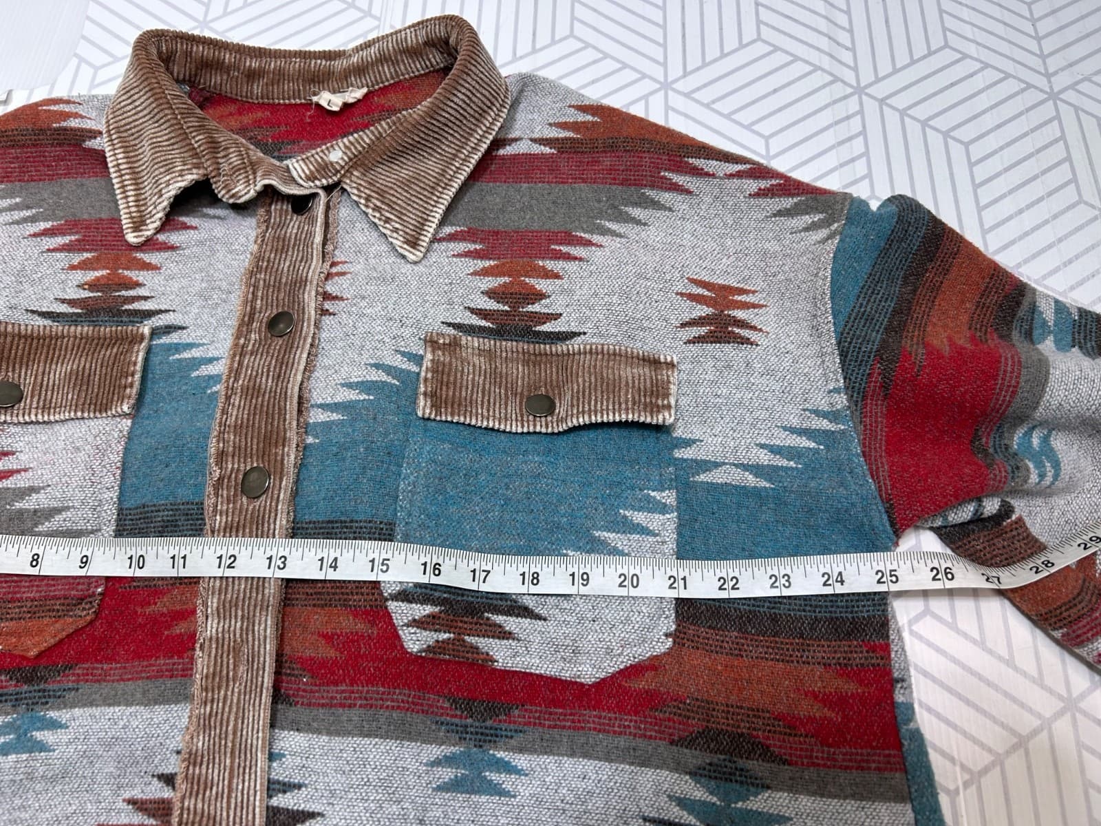 POL Aztec Native Print Jacket Raw Hem Fringe Coat Boho Oversized Size Large - Thumbnail 9