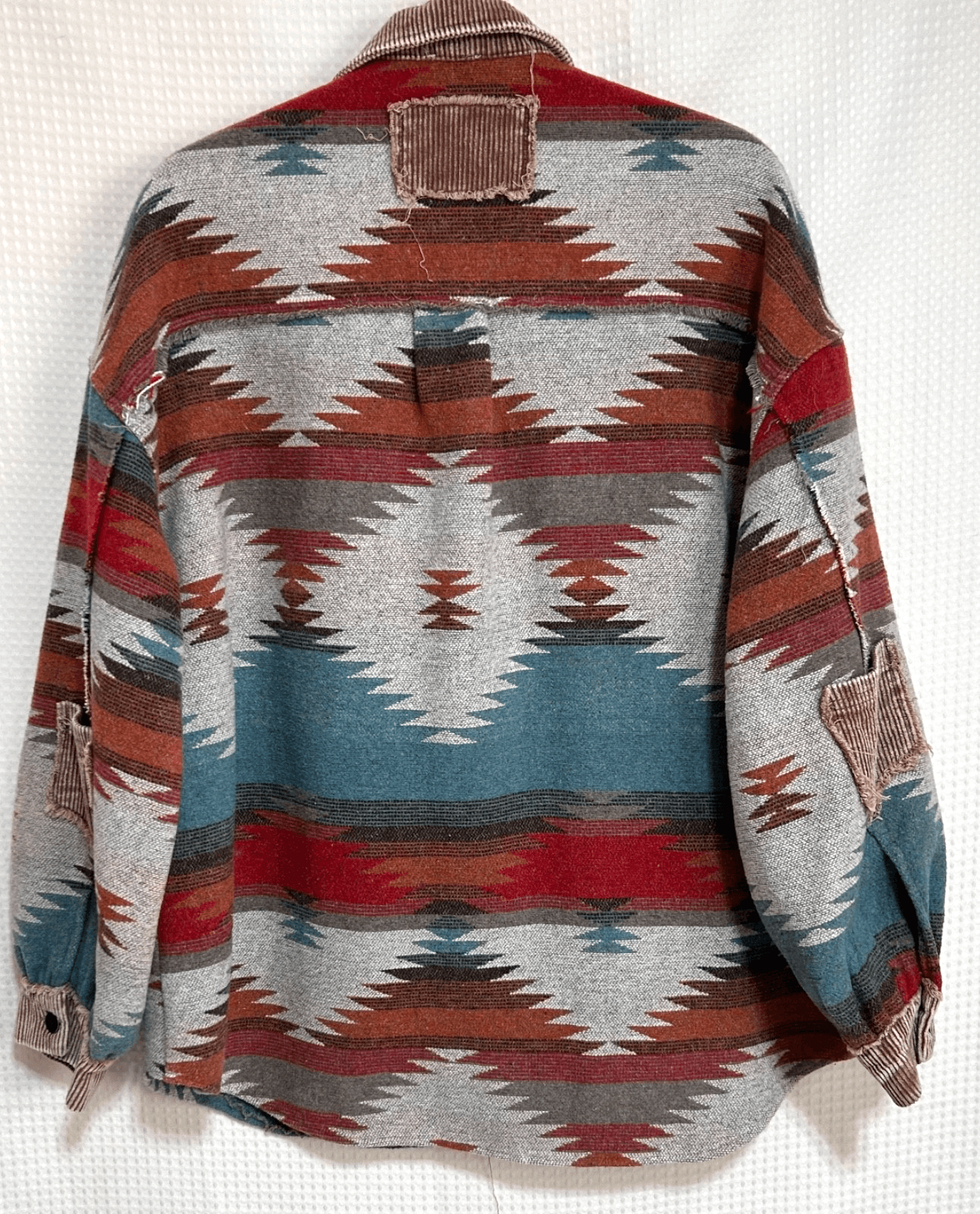 POL Aztec Native Print Jacket Raw Hem Fringe Coat Boho Oversized Size Large - Thumbnail 2