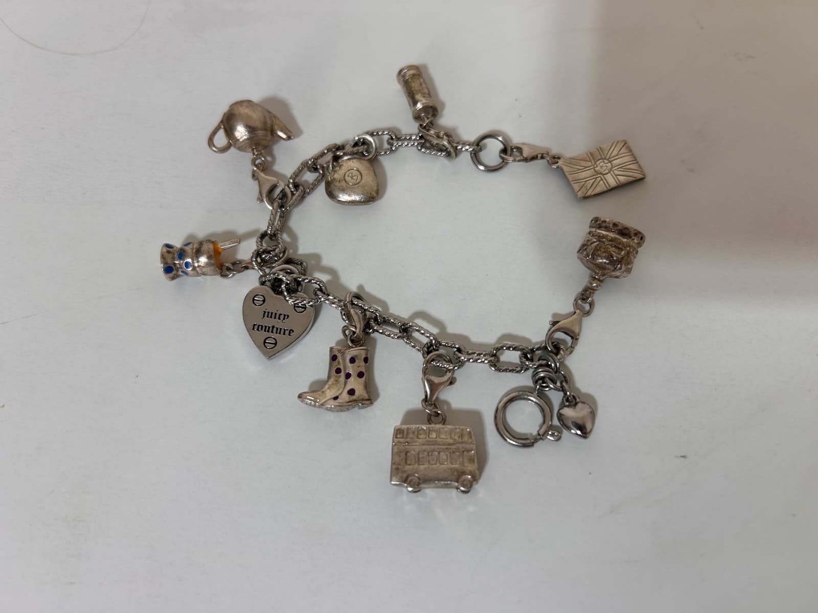 Vintage 925 Sterling Silver Juicy Couture 8 Charms Bracelet England Queen - Thumbnail 13