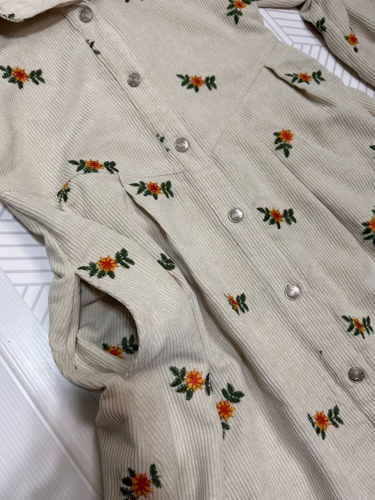 Roolee Women’s size S Boho Corduory Embroidered Floral Cottage Dress v - Thumbnail 6