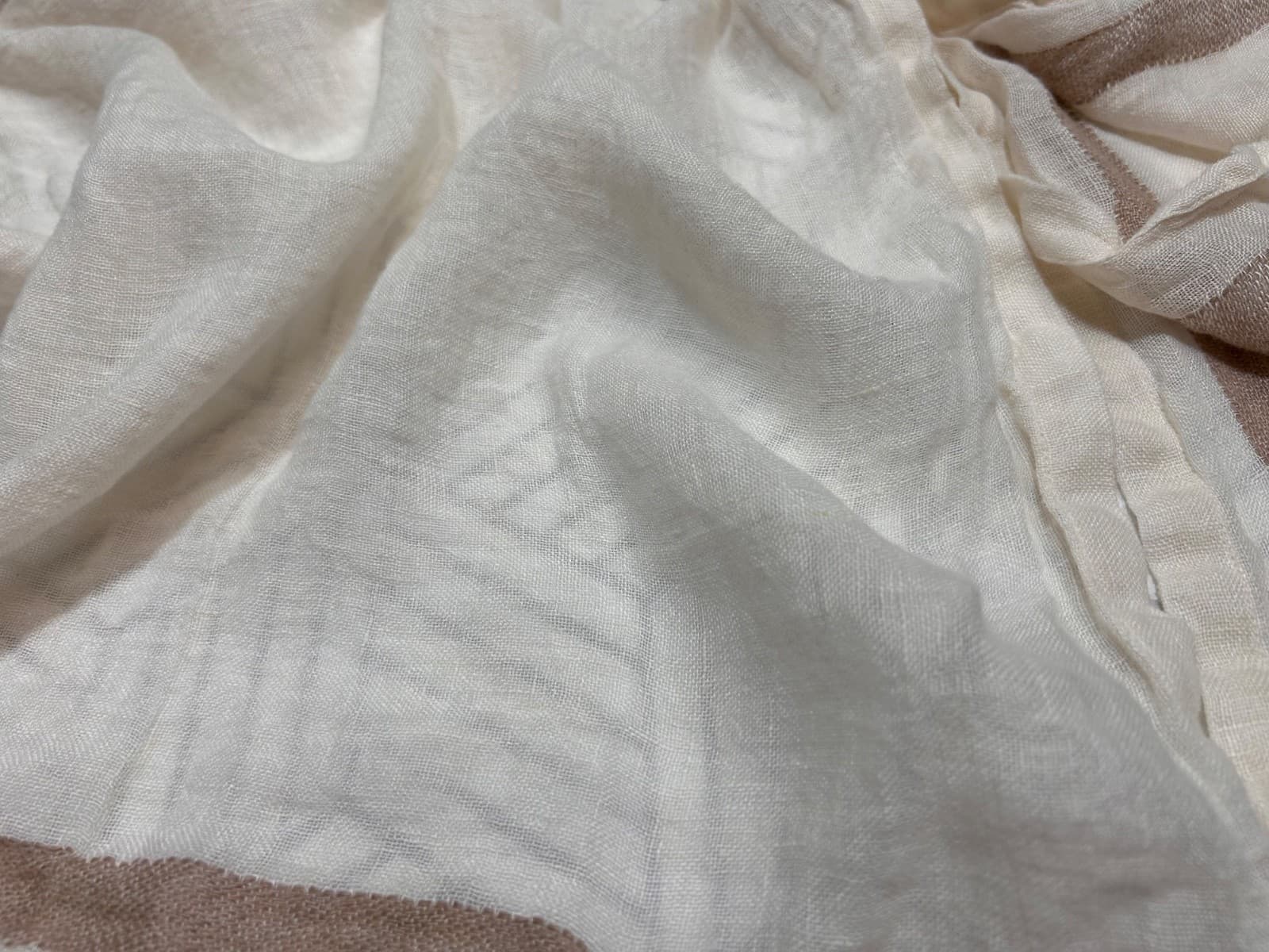 Athena Calderone For Crate & Barrel Gauze Linen Stripe 5 Napkins Ivory Eggnog - Thumbnail 8