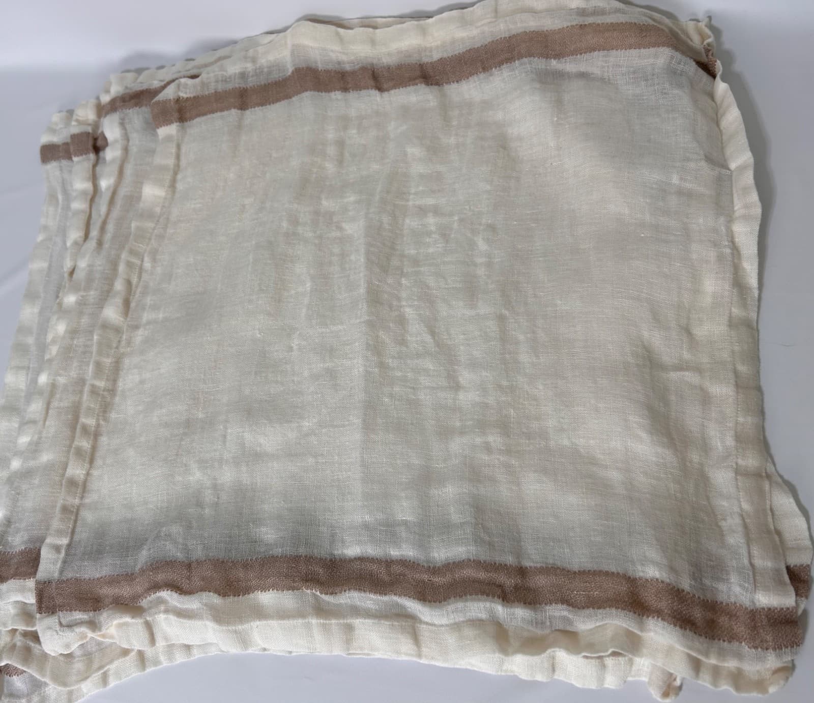 Athena Calderone For Crate & Barrel Gauze Linen Stripe 5 Napkins Ivory Eggnog - Thumbnail 10