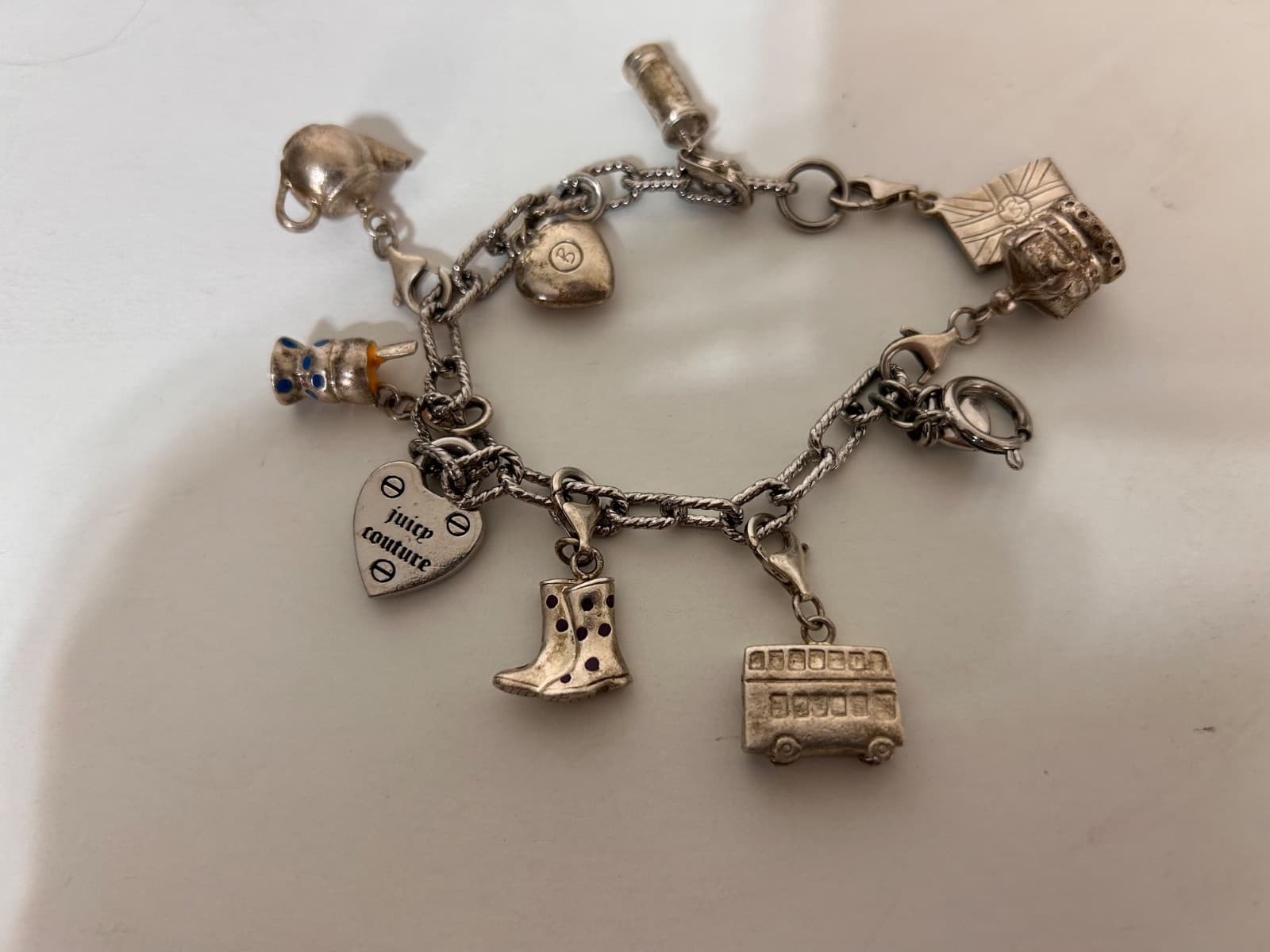 Vintage 925 Sterling Silver Juicy Couture 8 Charms Bracelet England Queen - Thumbnail 7