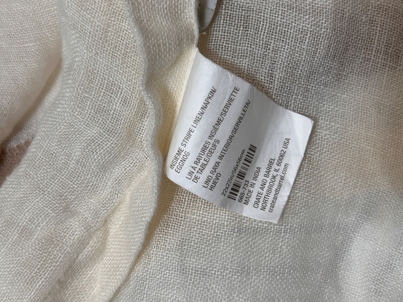 Athena Calderone For Crate & Barrel Gauze Linen Stripe 5 Napkins Ivory Eggnog - Thumbnail 7