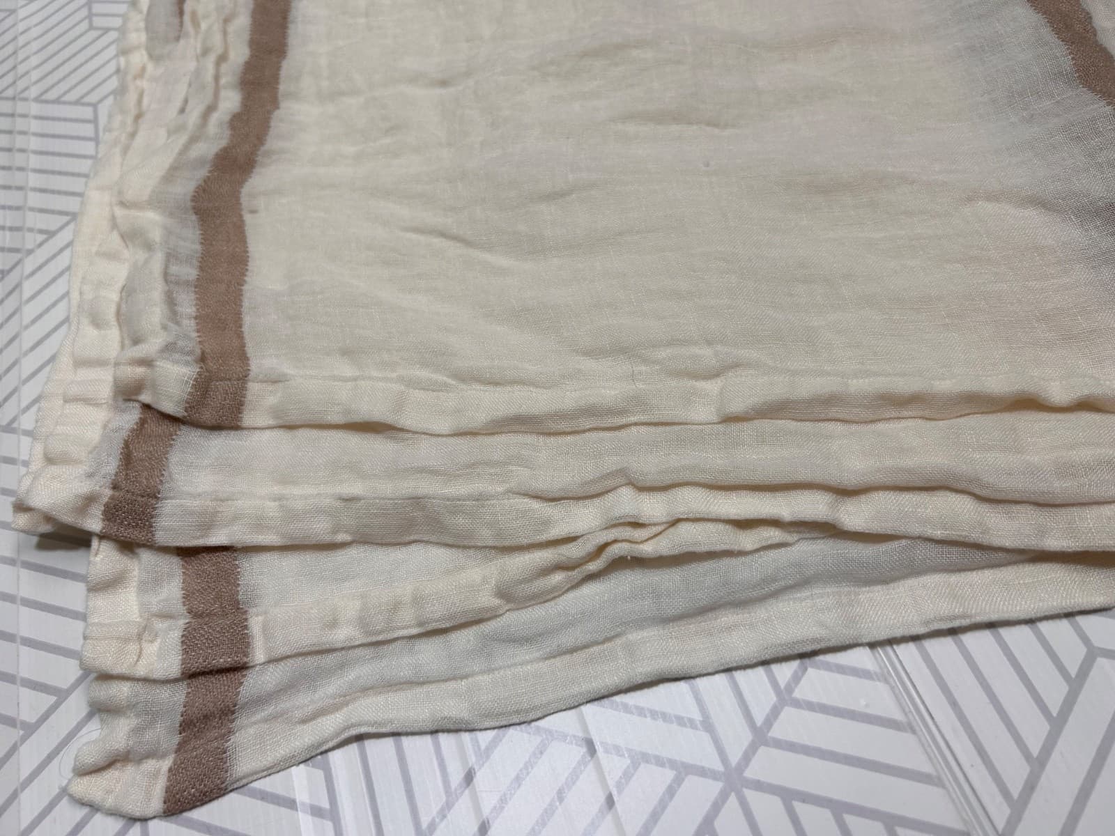 Athena Calderone For Crate & Barrel Gauze Linen Stripe 5 Napkins Ivory Eggnog - Thumbnail 9