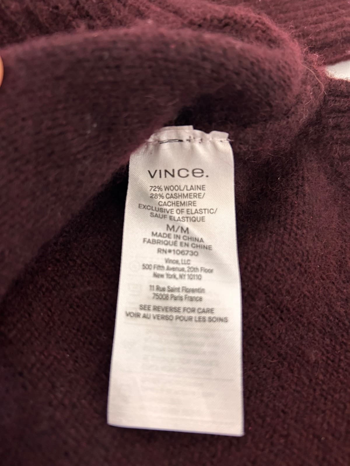 Vince Womens Wool Cashmere Sweater Size M Burgundy Old Money Turtleneck v - Thumbnail 4