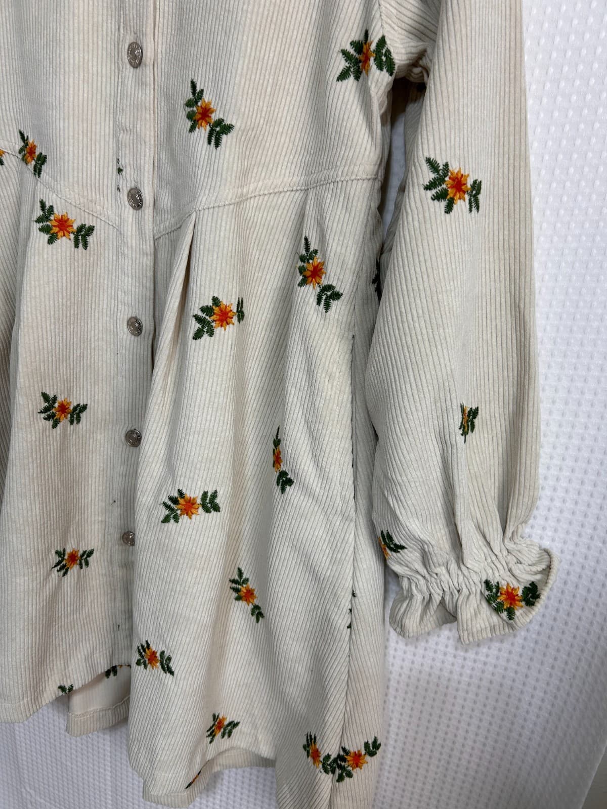 Roolee Women’s size S Boho Corduory Embroidered Floral Cottage Dress v - Thumbnail 13