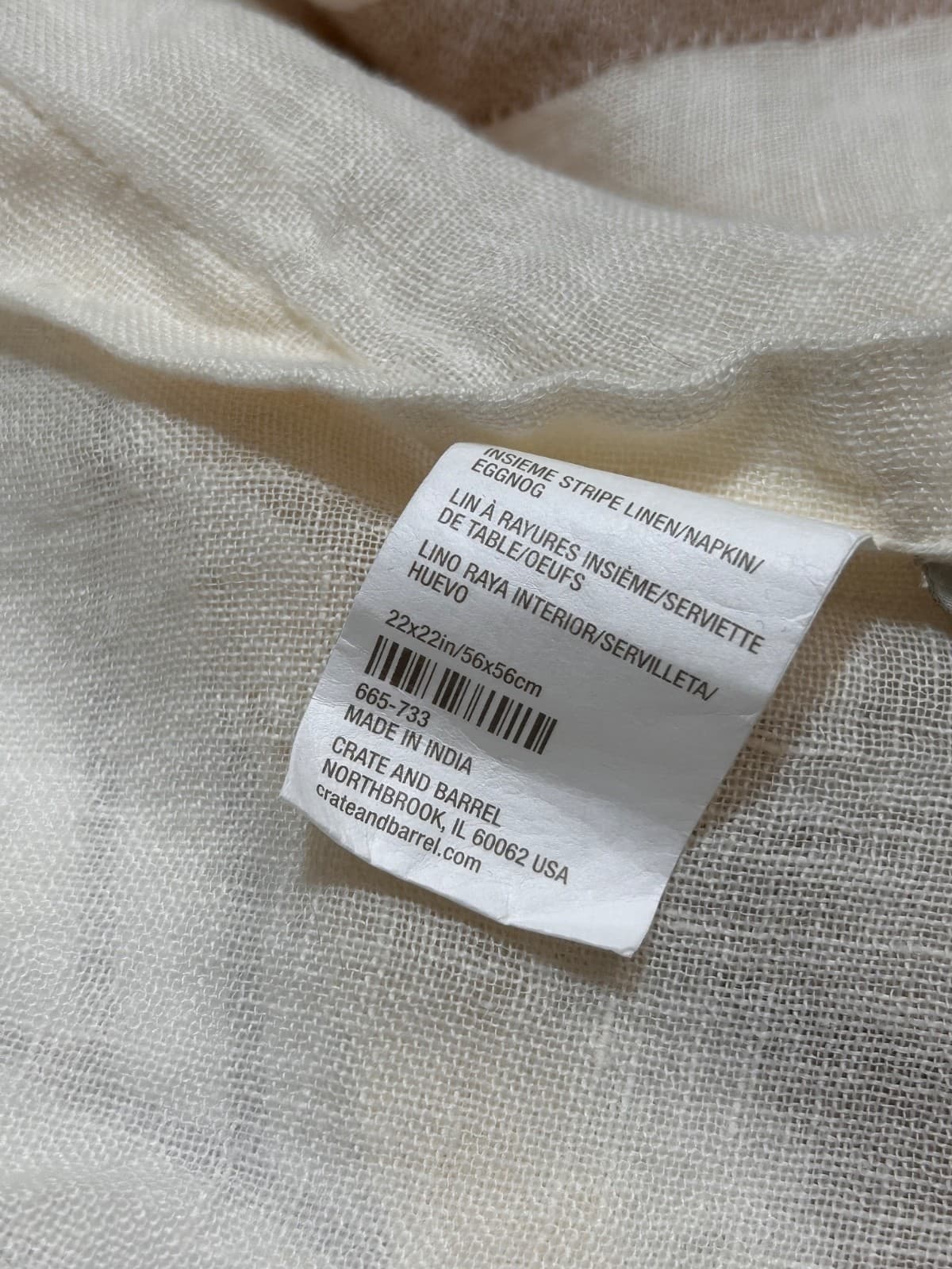 Athena Calderone For Crate & Barrel Gauze Linen Stripe 5 Napkins Ivory Eggnog - Thumbnail 6