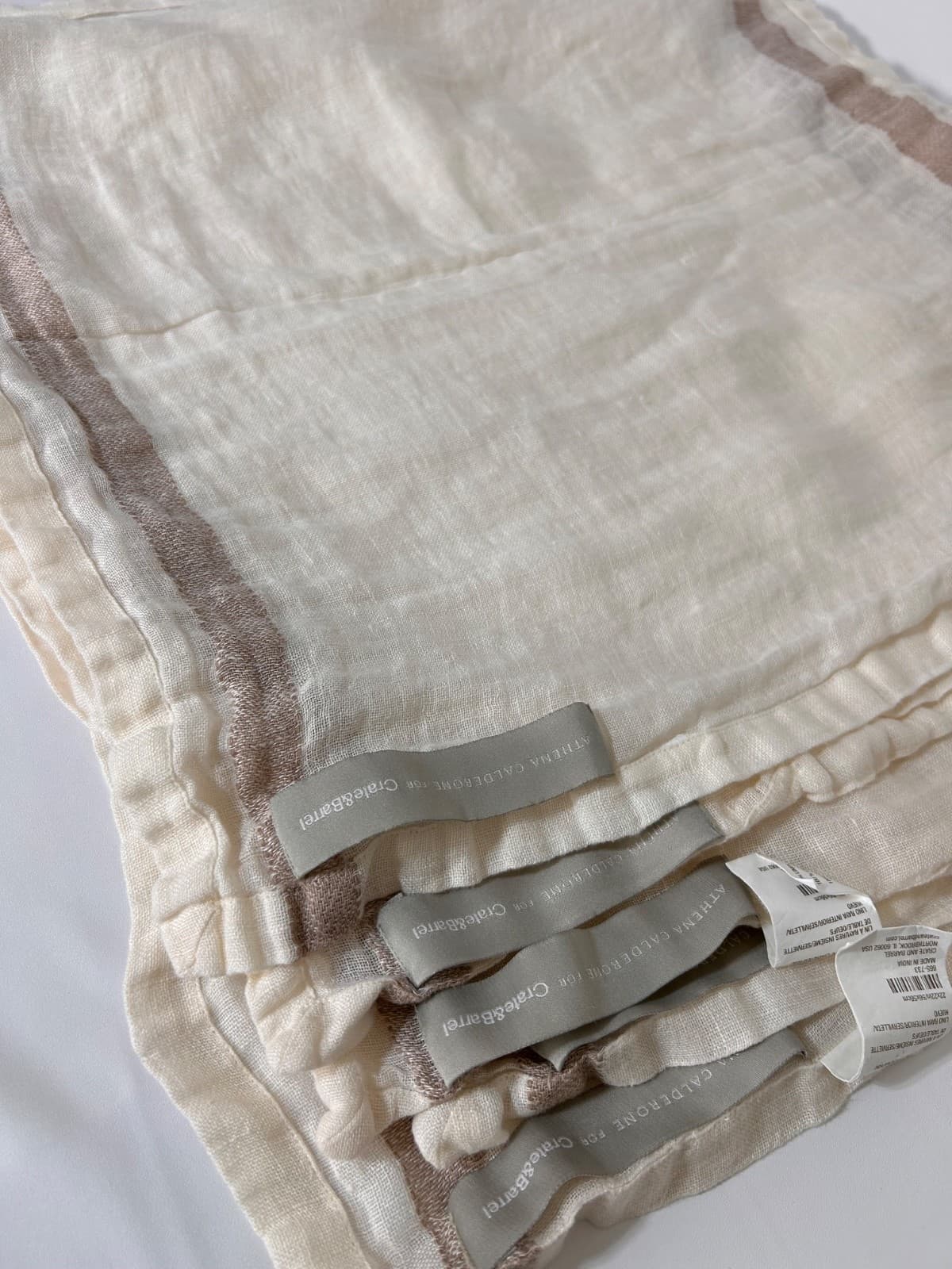 Athena Calderone For Crate & Barrel Gauze Linen Stripe 5 Napkins Ivory Eggnog - Thumbnail 11