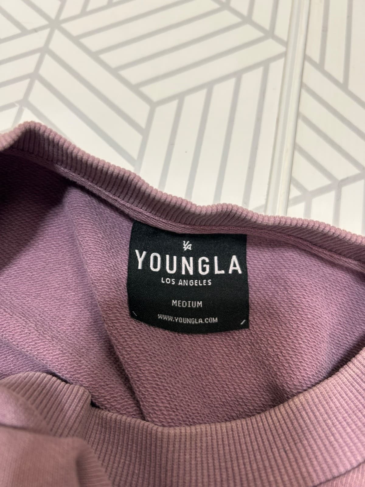 Young LA Sweatshirt Crewneck Embossed Logo Men's size Medium Mauve v - Thumbnail 3