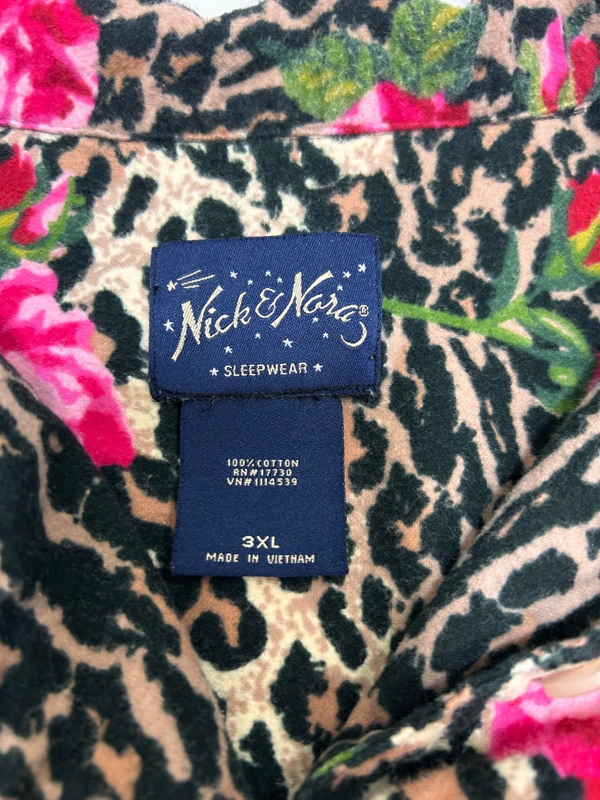 Nick & Nora Plus Size 3XL Pant Shirt Rose & Cheetah Print Pajama Flannel i - Thumbnail 2