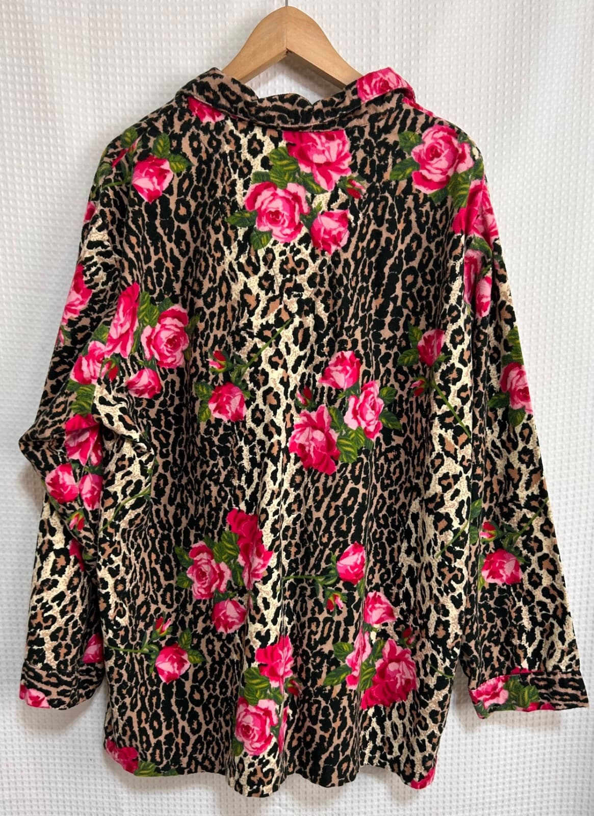 Nick & Nora Plus Size 3XL Pant Shirt Rose & Cheetah Print Pajama Flannel i - Thumbnail 4