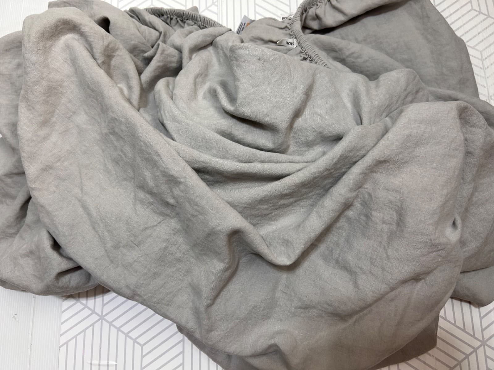 SIJO 100% Gray French Flax Linen Fitted & Flat Sheet KING/CAL KING 110" x 100" - Thumbnail 3