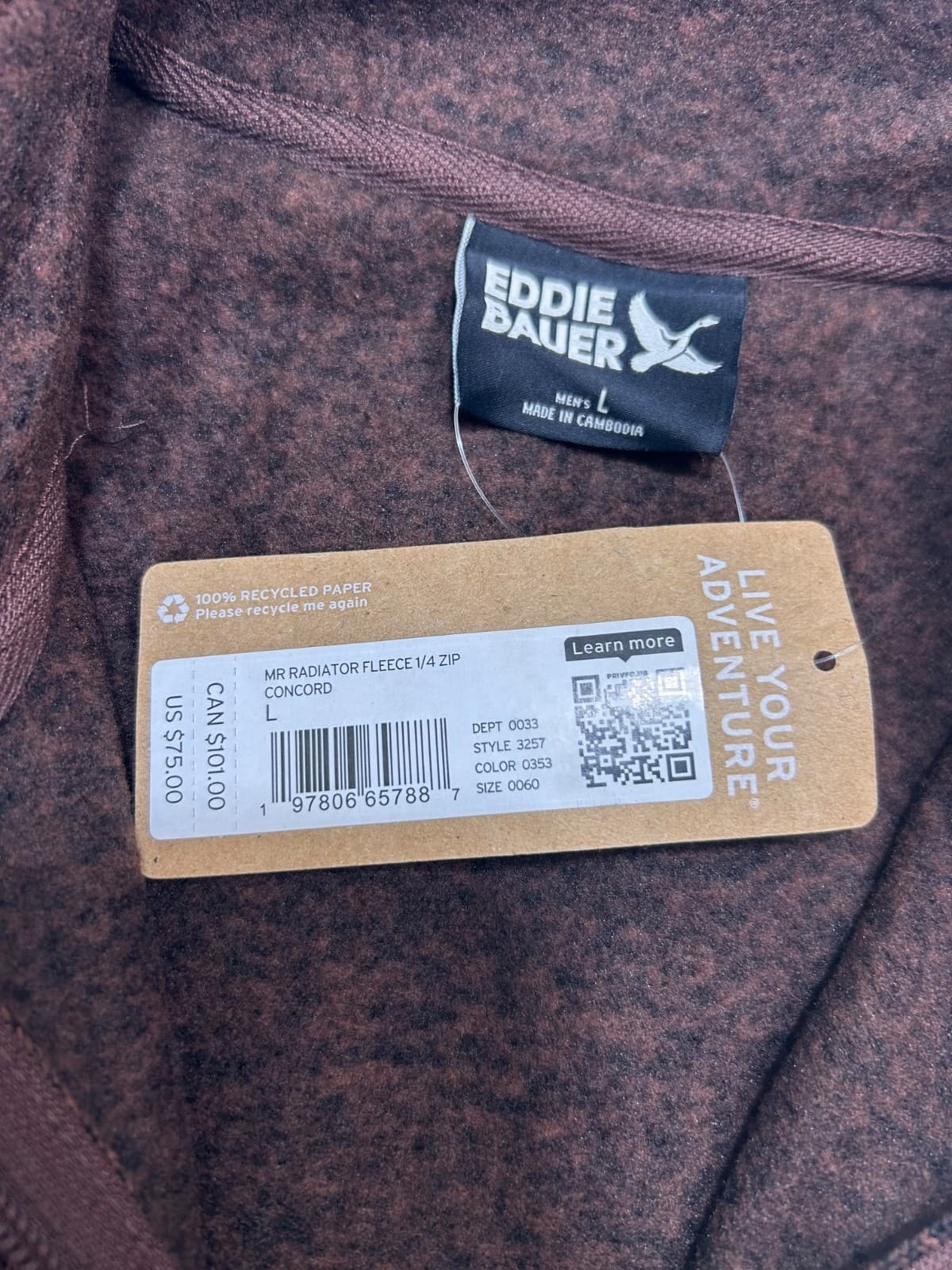 NWT Eddie Bauer Men size Large Radiator 1/4 Zip Fleece Pullover Jacket Sweater k - Thumbnail 6
