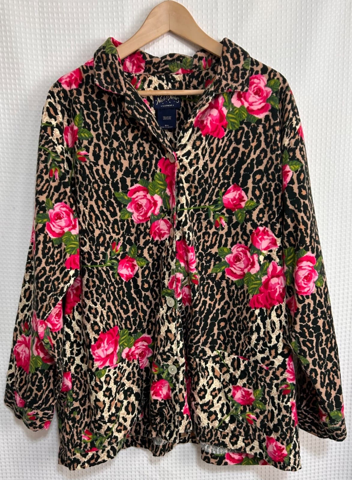 Nick & Nora Plus Size 3XL Pant Shirt Rose & Cheetah Print Pajama Flannel i - Thumbnail 3