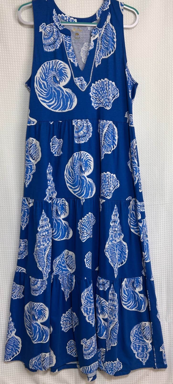 Lilly Pulitzer Size XL SYDNEE Maxi Long Cotton Dress Shell Of A Good Time Blue g - Thumbnail 10