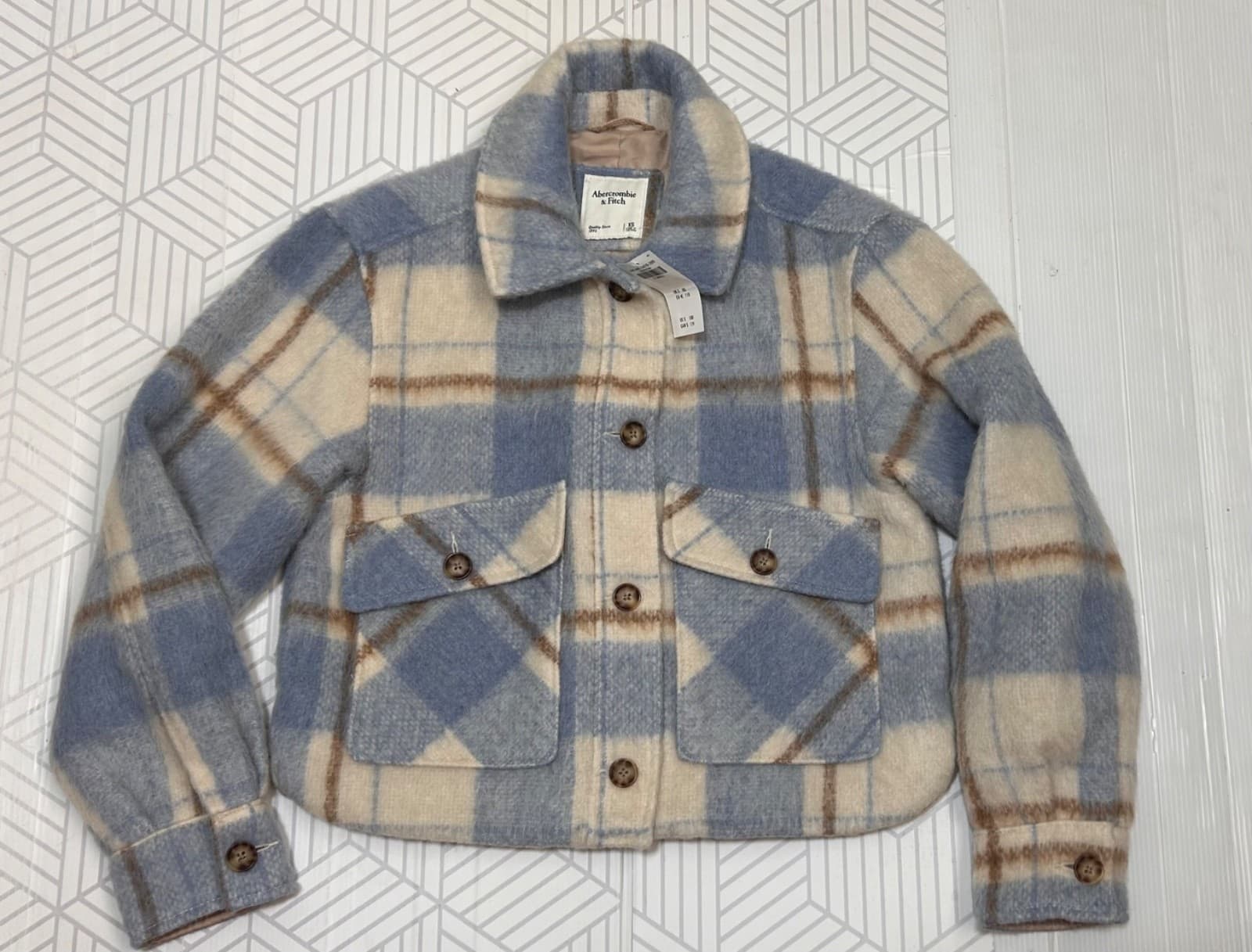 NWT ABERCROMBIE & FITCH Plaid Wool Blend Size XS Jacket Coat Blazer k - Thumbnail 2