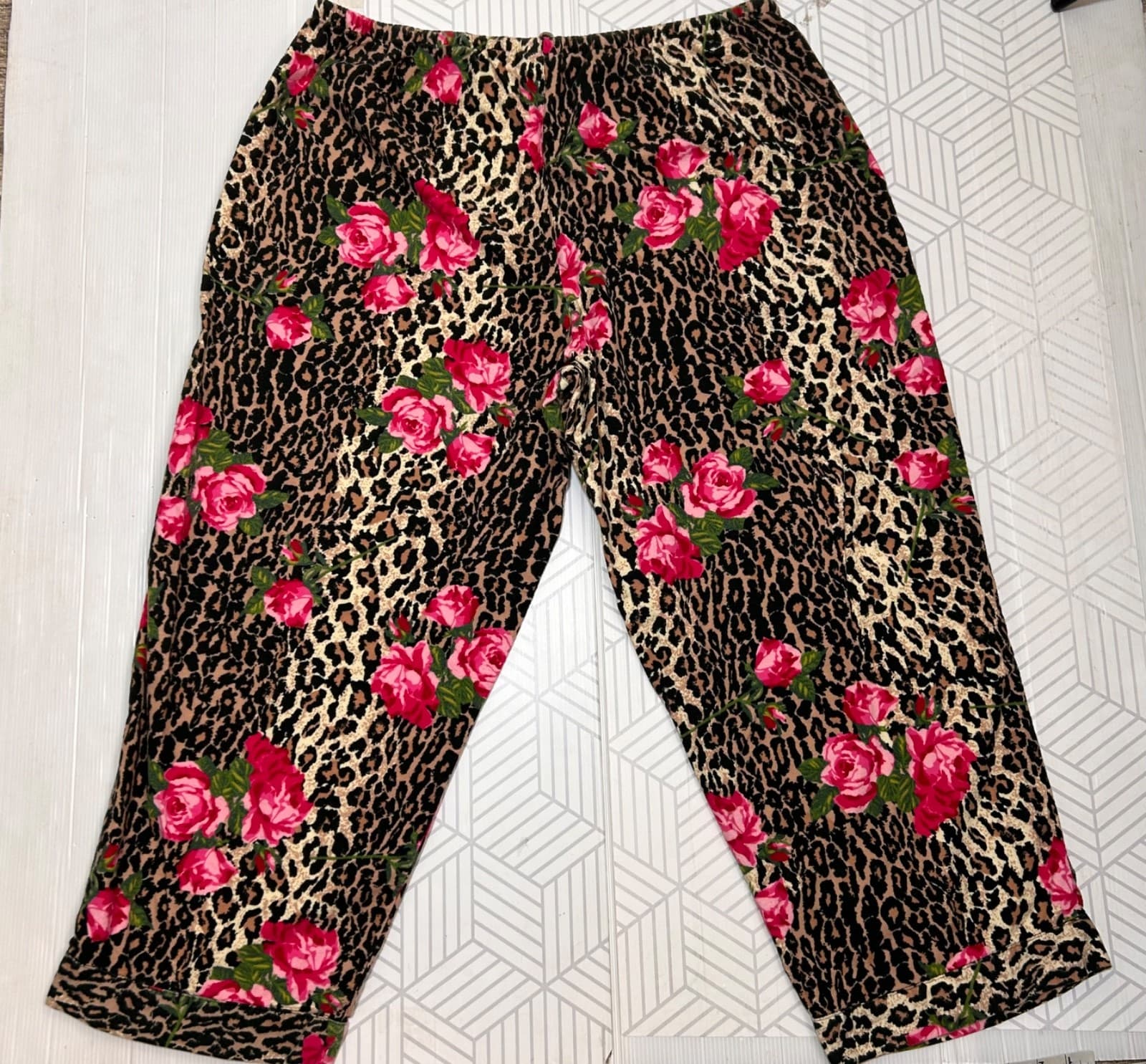Nick & Nora Plus Size 3XL Pant Shirt Rose & Cheetah Print Pajama Flannel i - Thumbnail 7