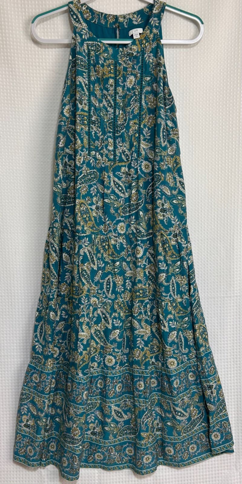 J. Jill Teal Paisley Tiered Maxi Dress Halter Size Medium Petite Summer Boho I - Thumbnail 11