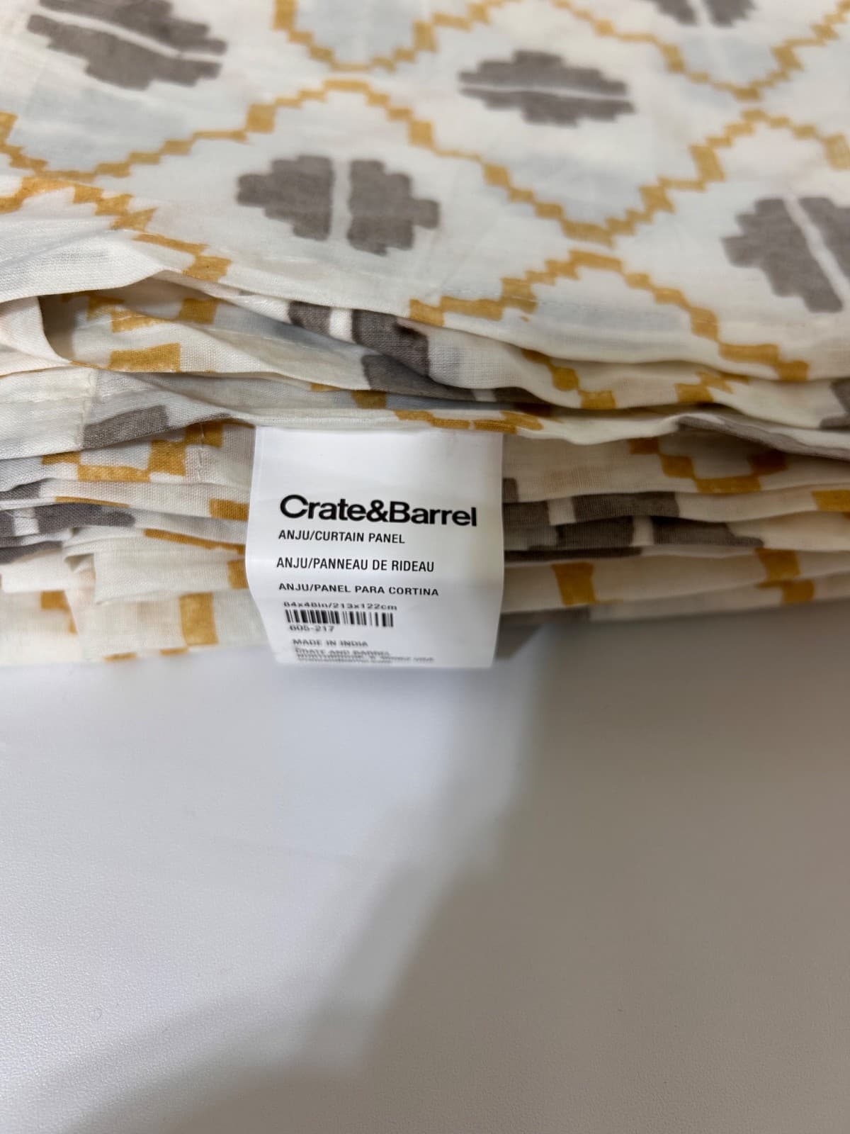 Crate & Barrel Anju Curtain 3 Panels 84x48 Mid Century Yellow Wheat Ikat Sheer - Thumbnail 6
