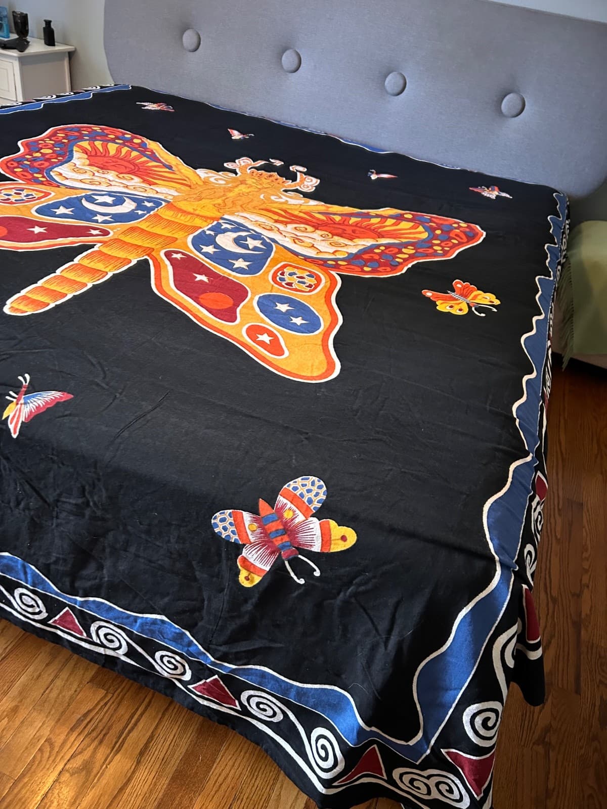 Hand loomed Fairy Butterfly Sun & Moon Tapestry Bed Wall India 85” X 102” - Thumbnail 2
