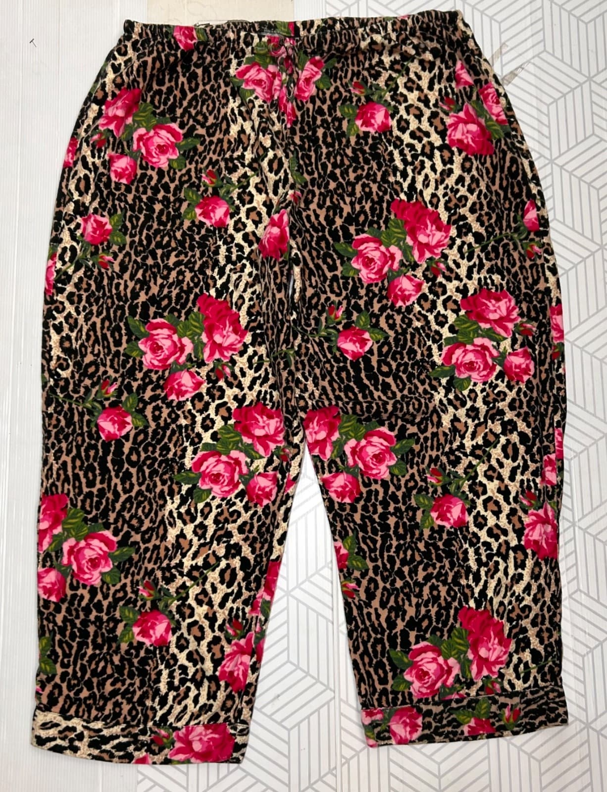 Nick & Nora Plus Size 3XL Pant Shirt Rose & Cheetah Print Pajama Flannel i - Thumbnail 6