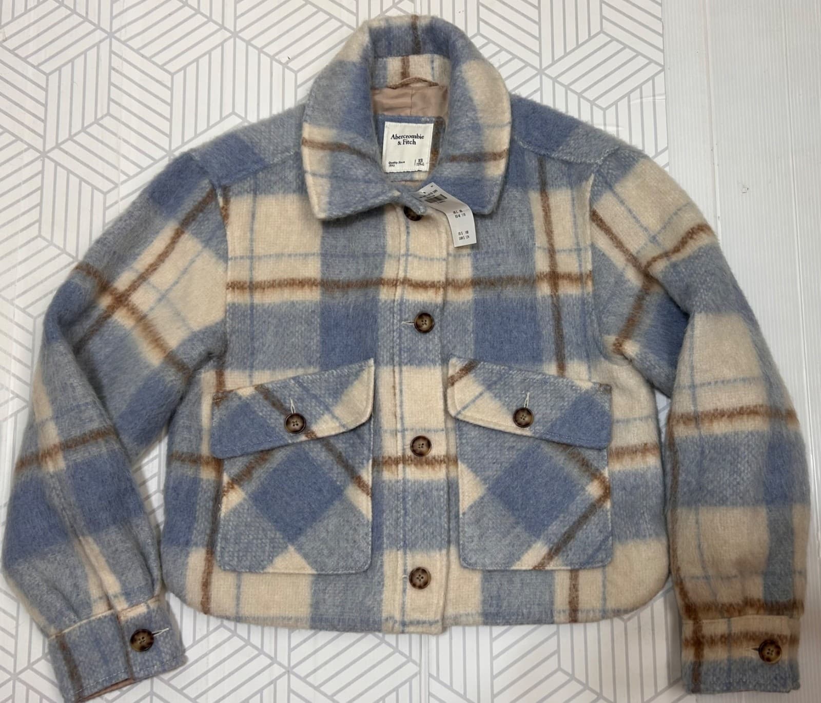 NWT ABERCROMBIE & FITCH Plaid Wool Blend Size XS Jacket Coat Blazer k - Thumbnail 11