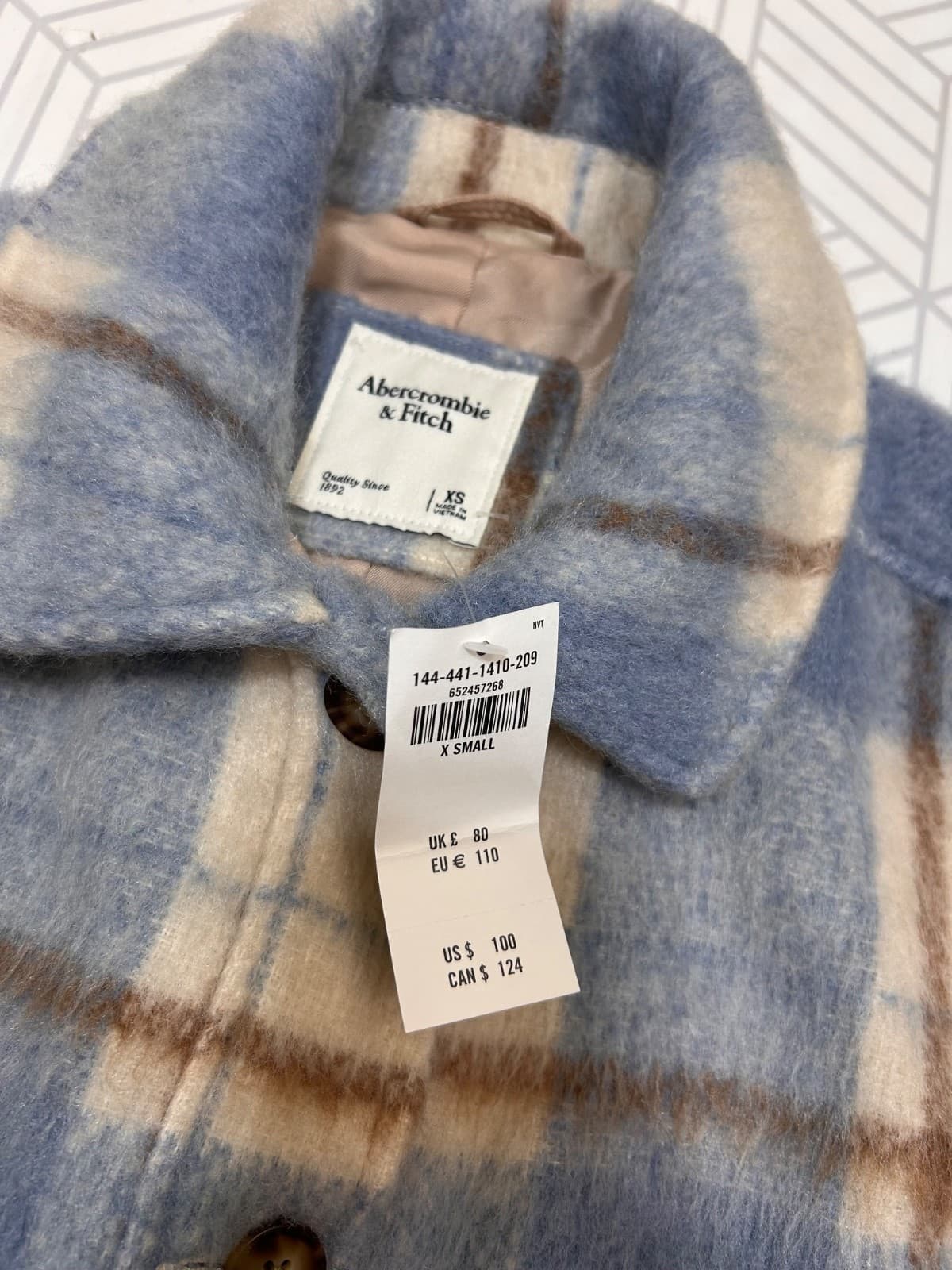 NWT ABERCROMBIE & FITCH Plaid Wool Blend Size XS Jacket Coat Blazer k - Thumbnail 10