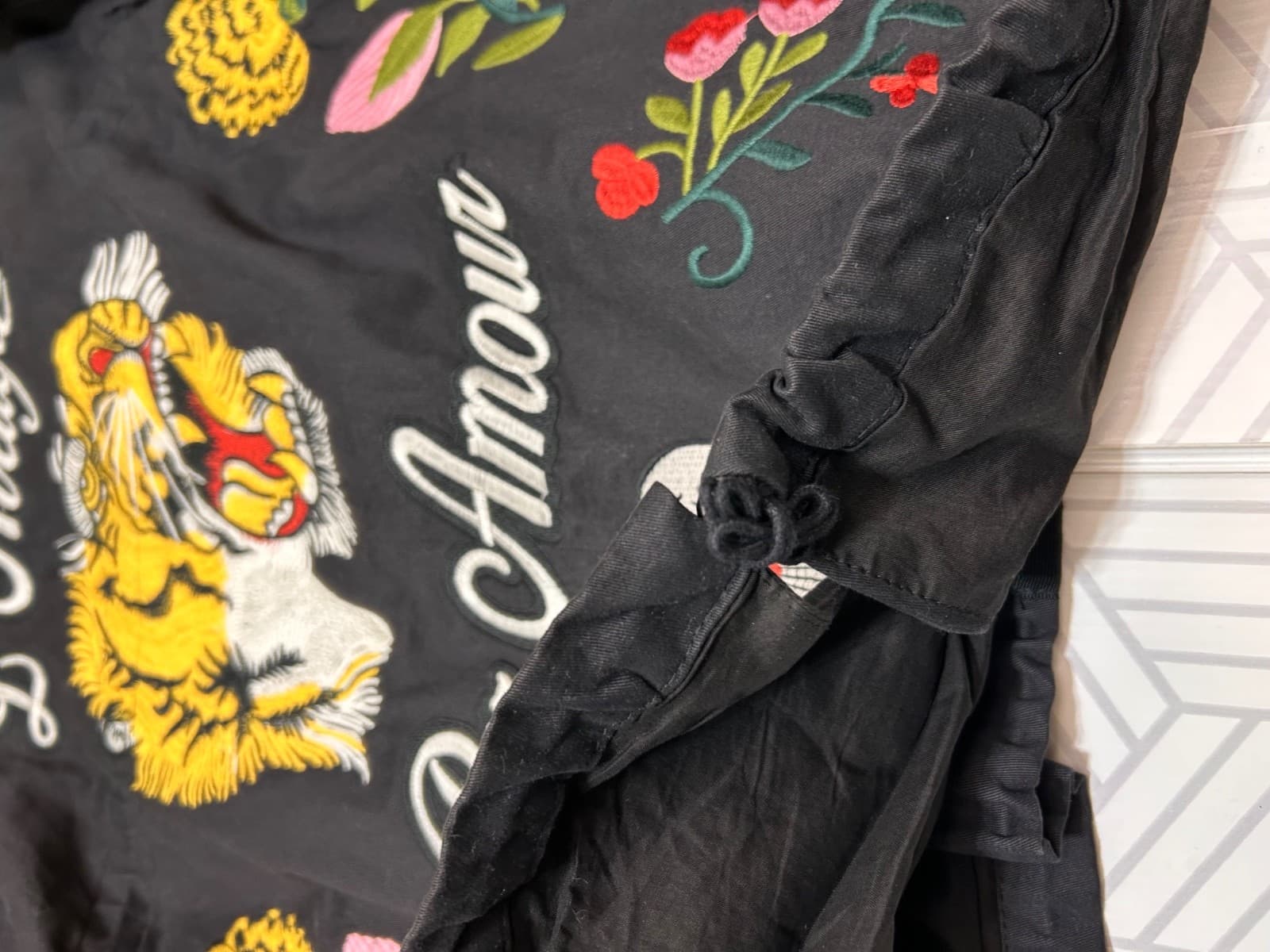 Embroidered Size L Tiger Coat Field Jacket L’Aveugle Par Amour Floral Birds k - Thumbnail 14