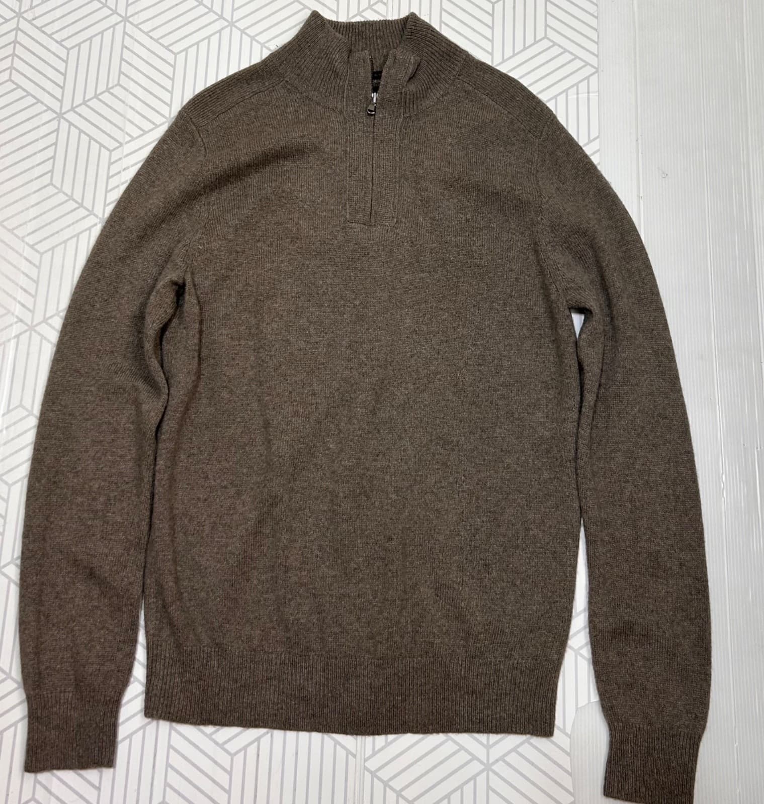 J.Crew Men's Large Slim Merino Wool Alpaca Blend 1/4 Zip Sweater Taupe Soft k - Thumbnail 11