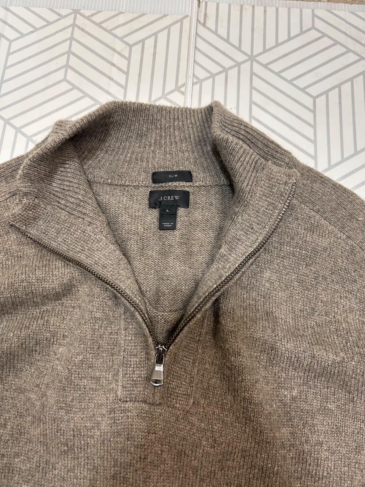J.Crew Men's Large Slim Merino Wool Alpaca Blend 1/4 Zip Sweater Taupe Soft k - Thumbnail 10